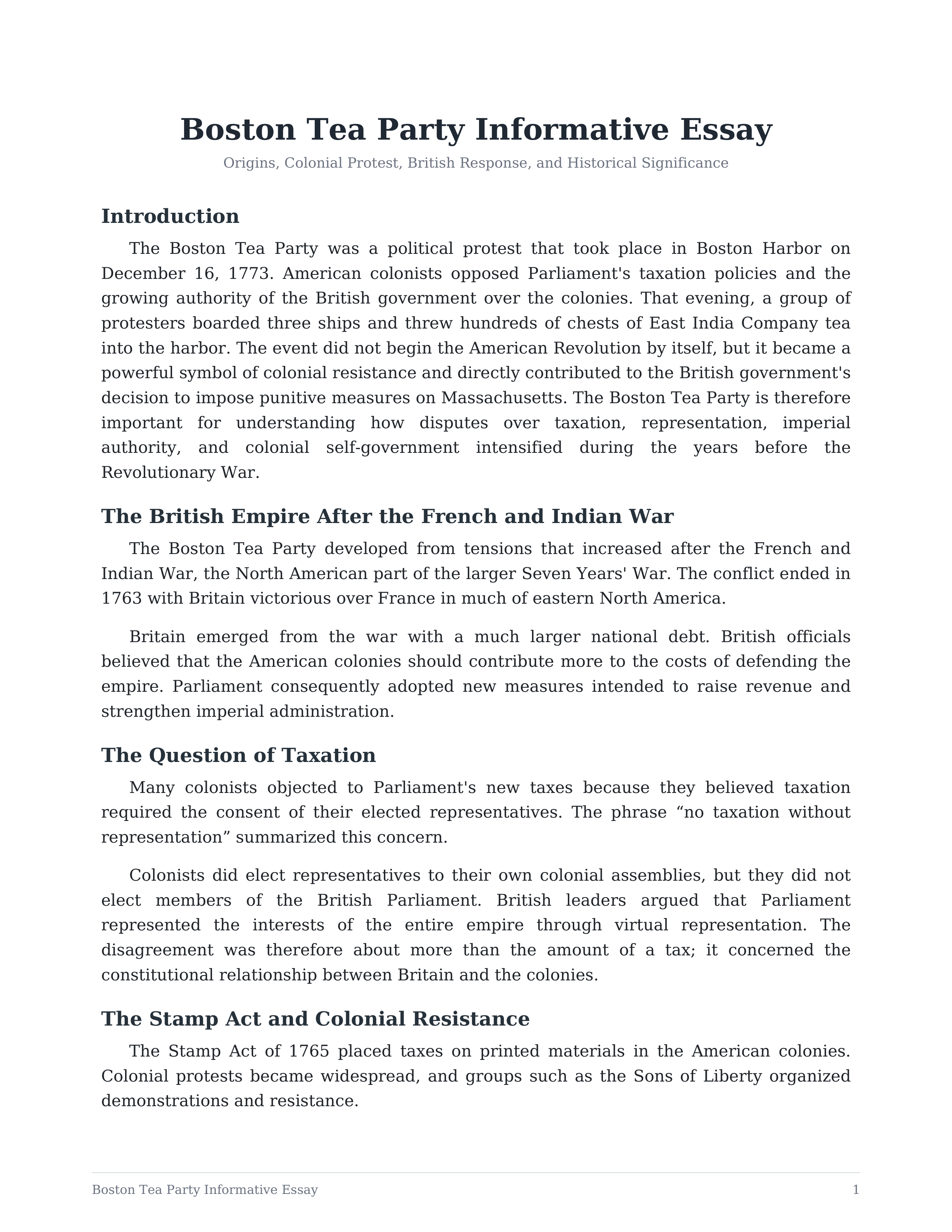 Boston Tea Party Informative Essay — page 1