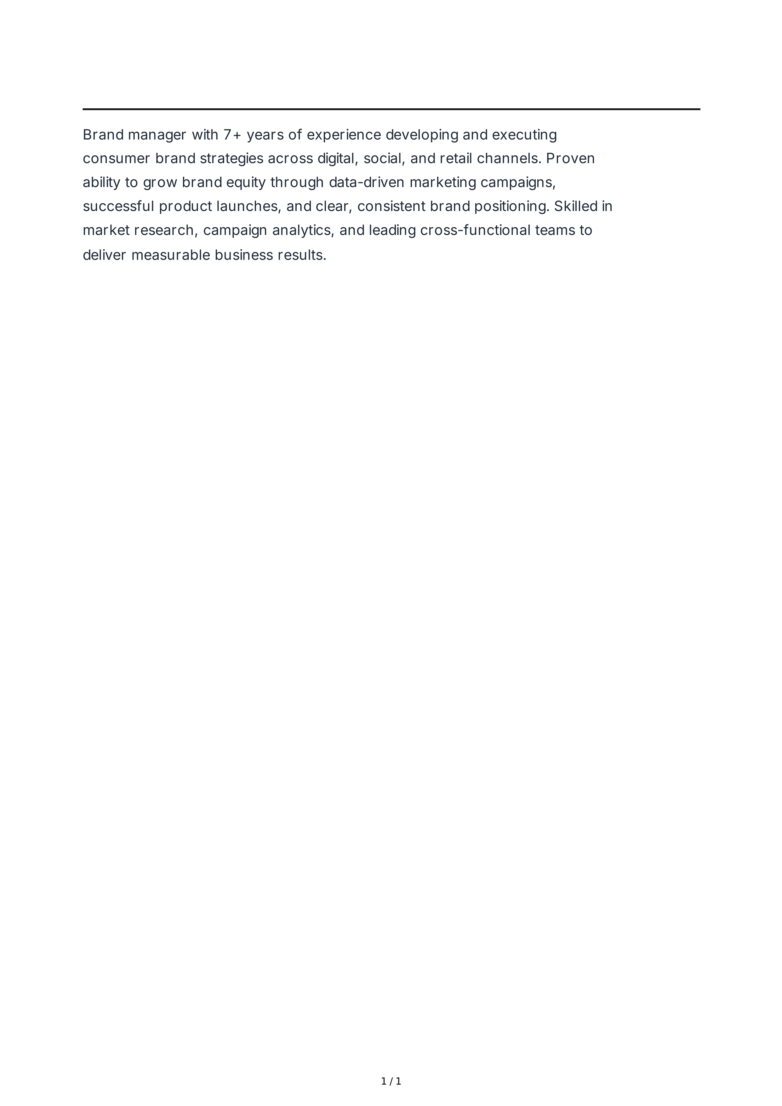 Brand Manager Resume Summary — page 1