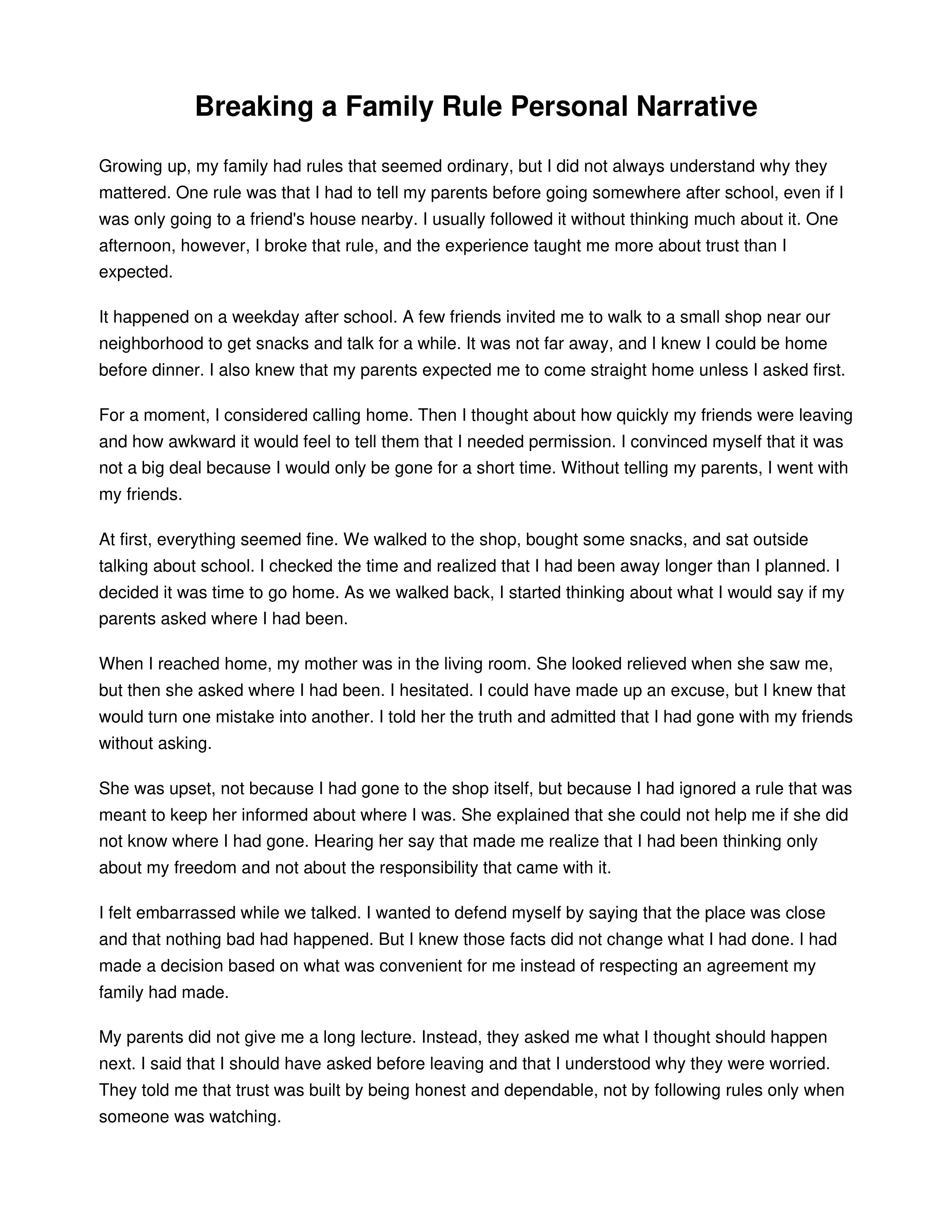 Breaking a Family Rule Personal Narrative — page 1