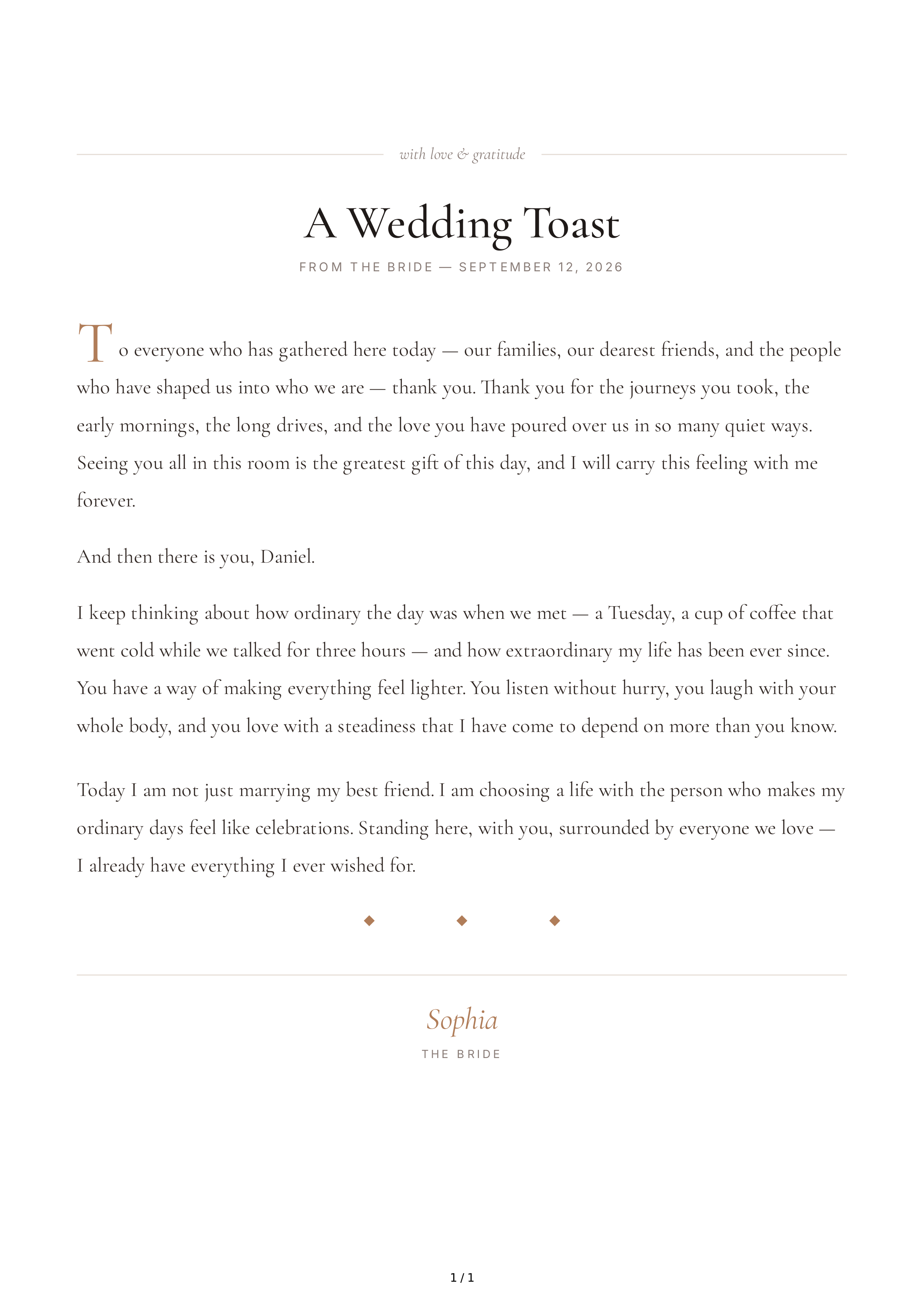 Bride Wedding Toast — page 1