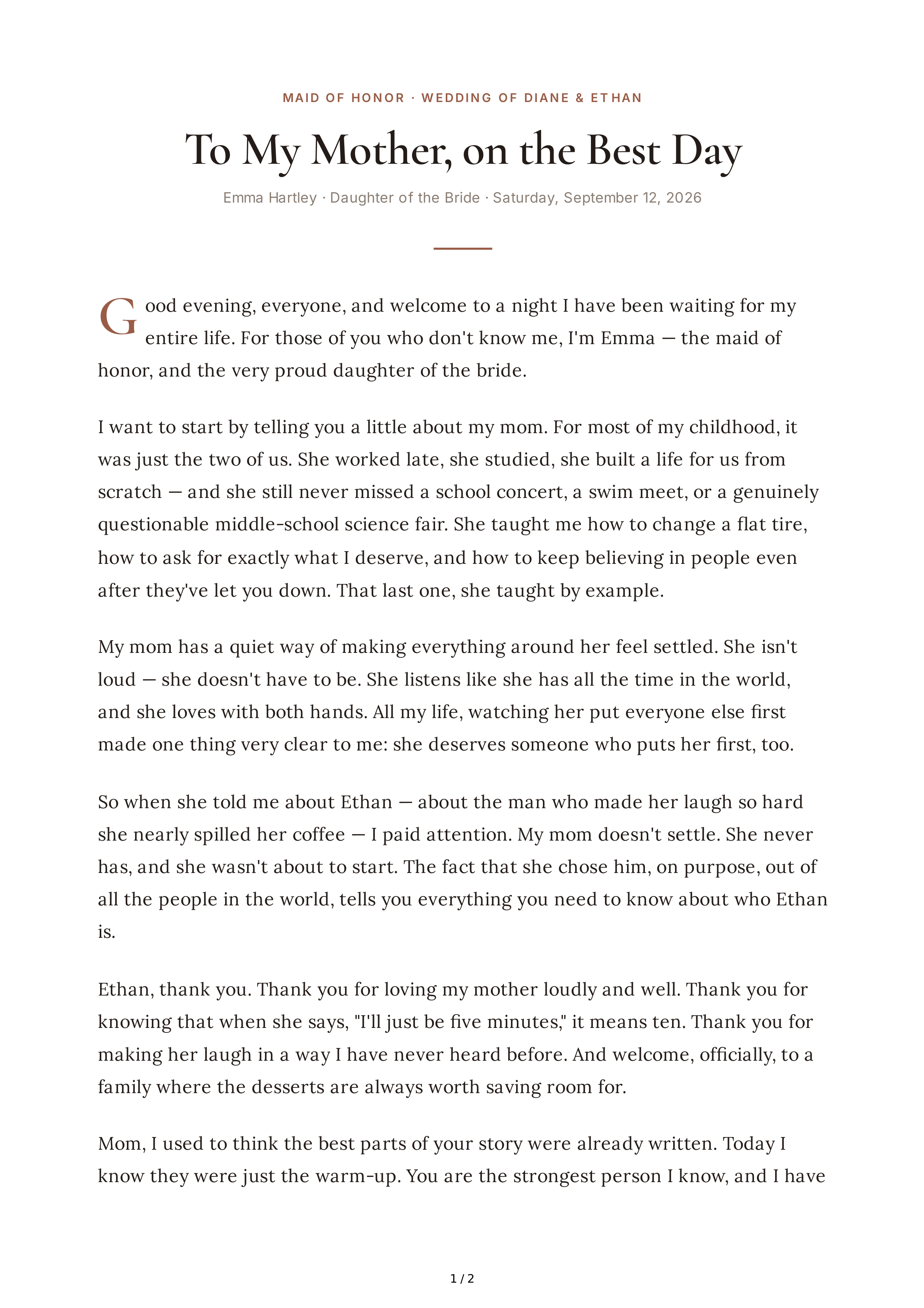 Bride's Daughter Maid of Honor Speech — page 1