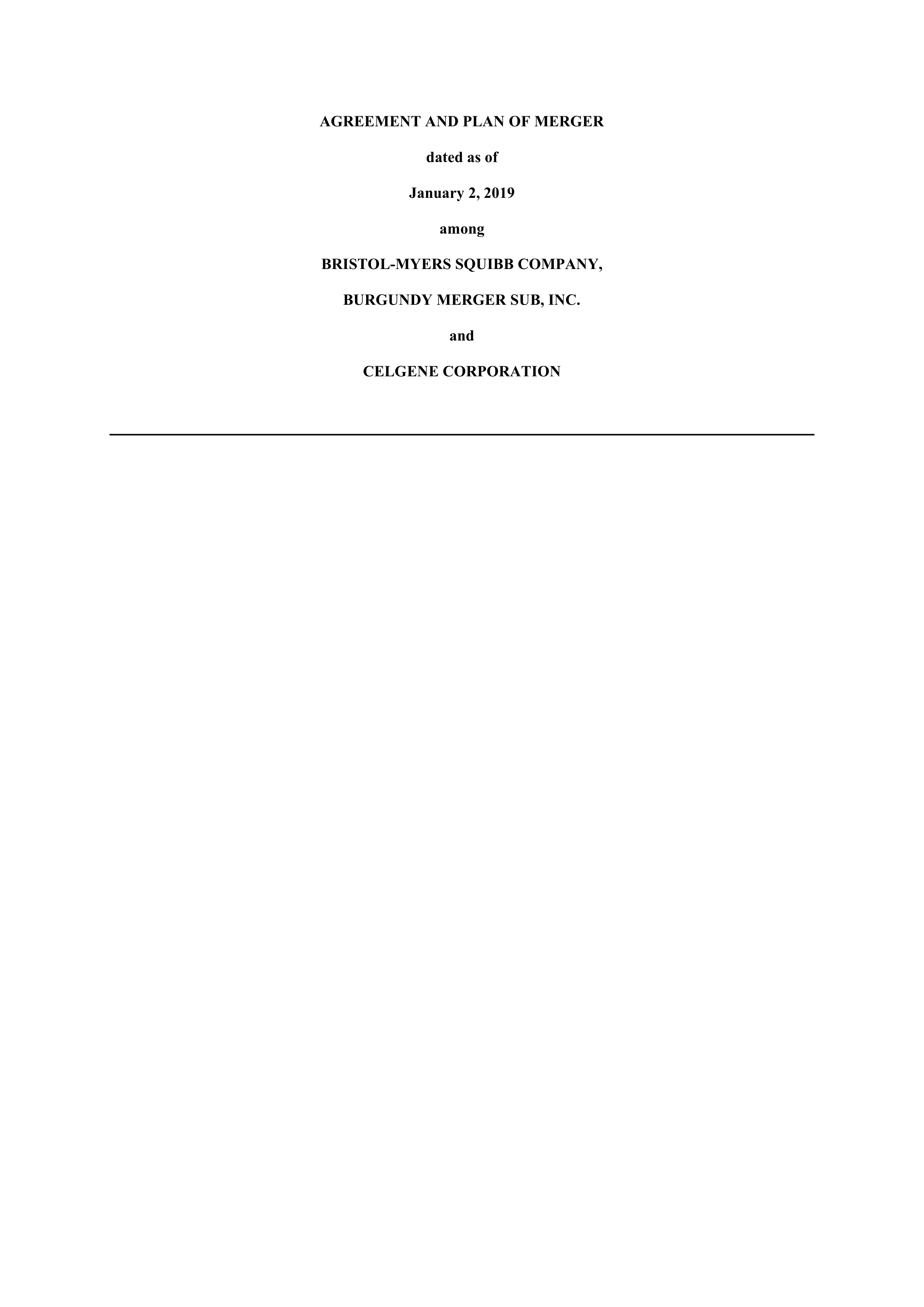 Bristol Myers Squibb Merger Agreement — page 1