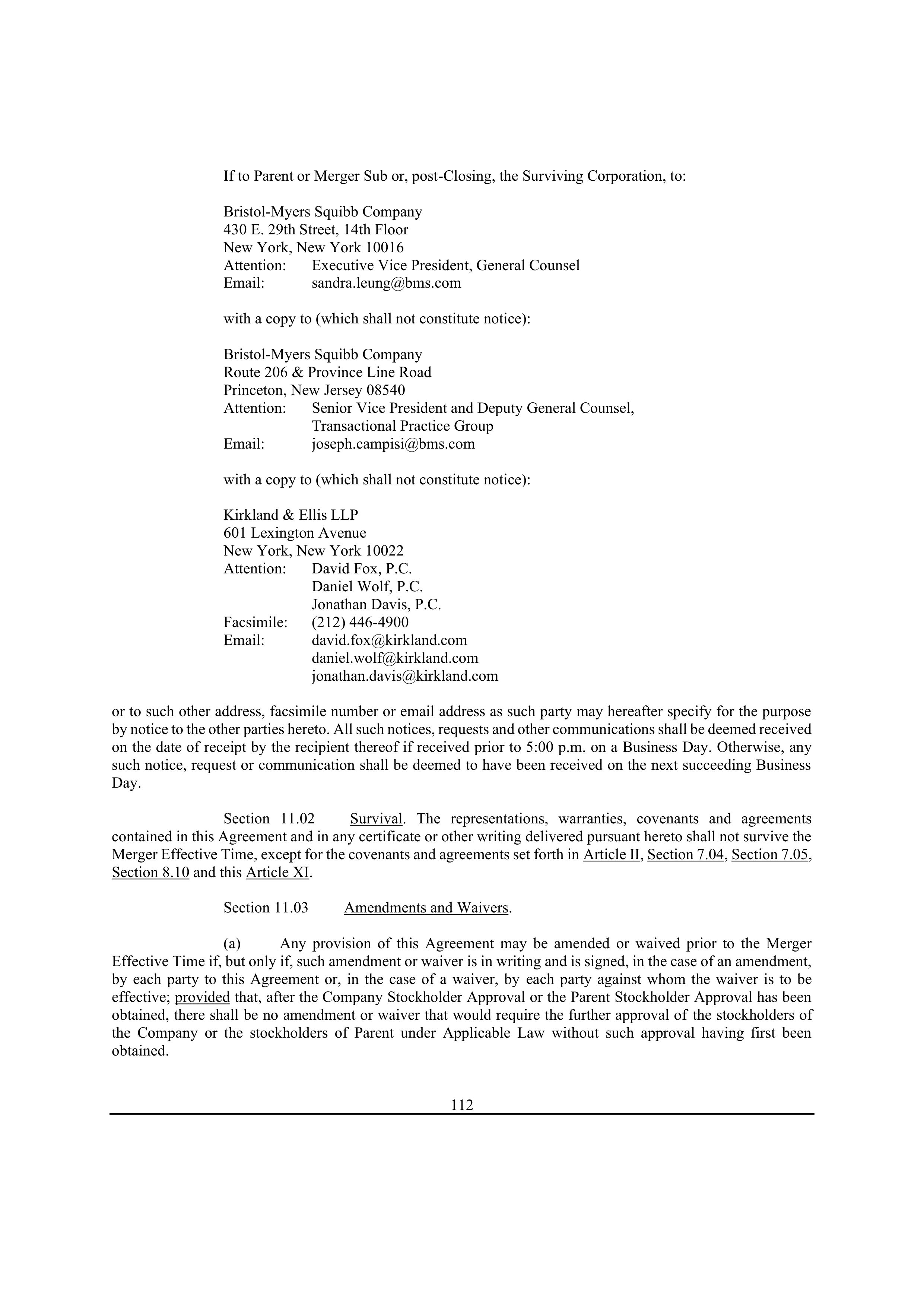 Bristol Myers Squibb Merger Agreement — page 123