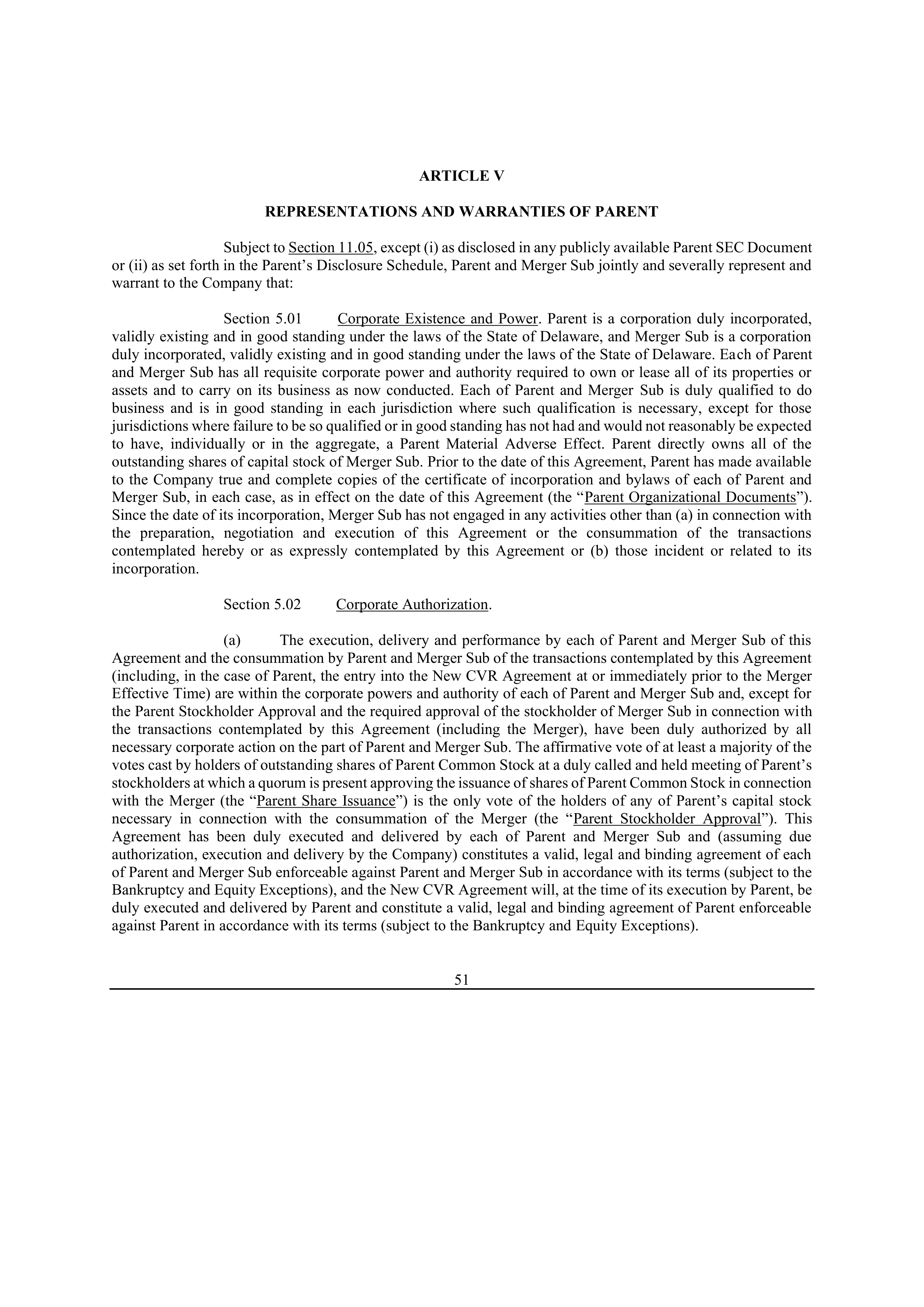 Bristol Myers Squibb Merger Agreement — page 58