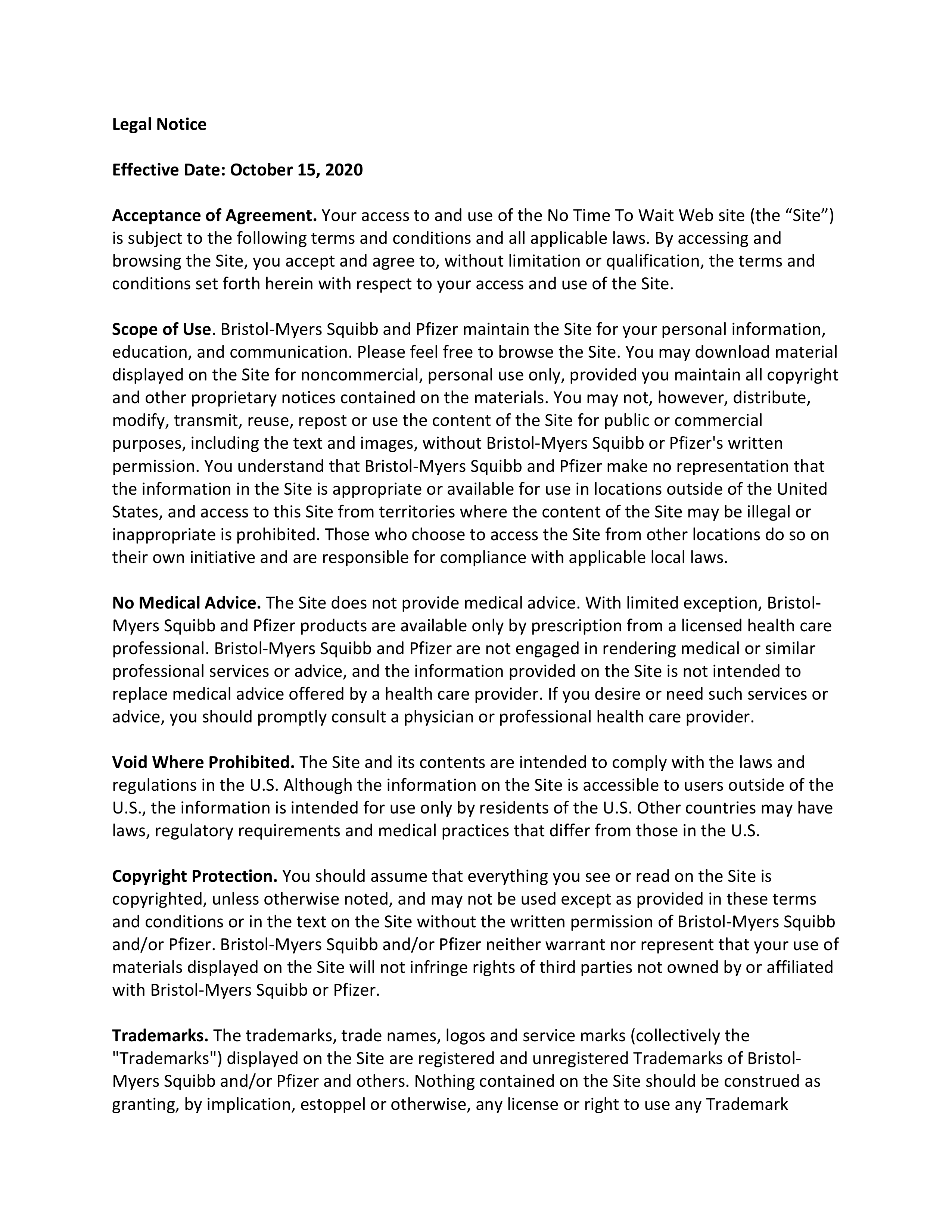 Bristol Myers Squibb Pfizer Legal Notice — page 1