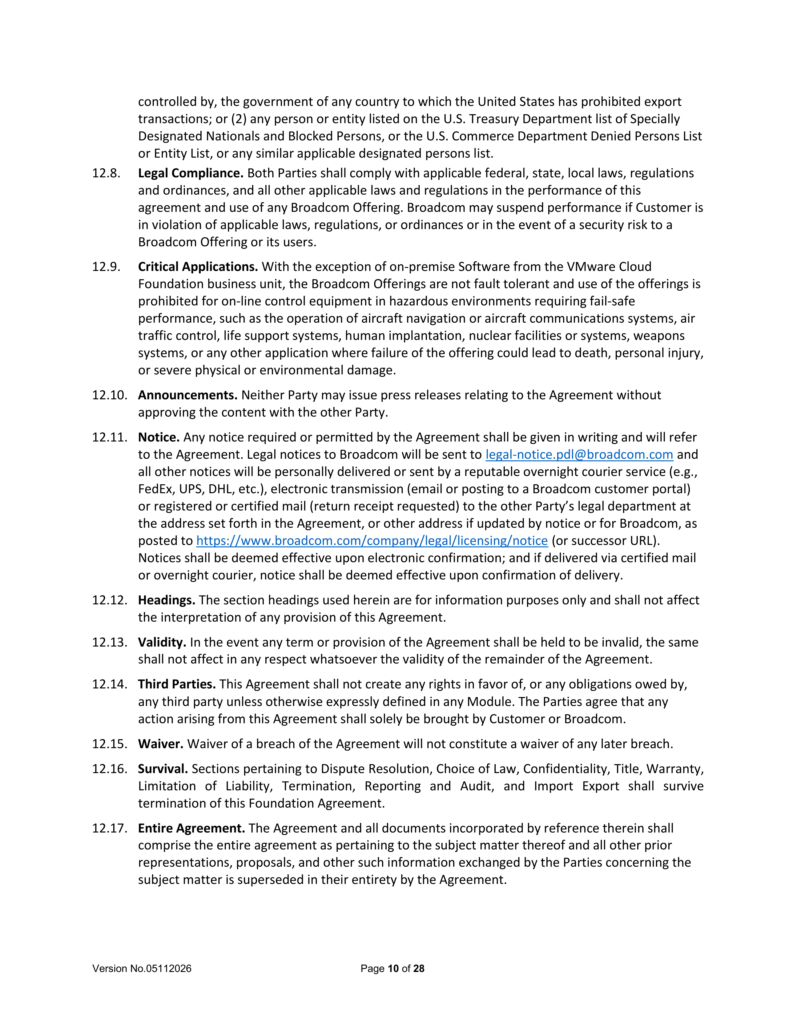 Broadcom End User Agreement — page 10