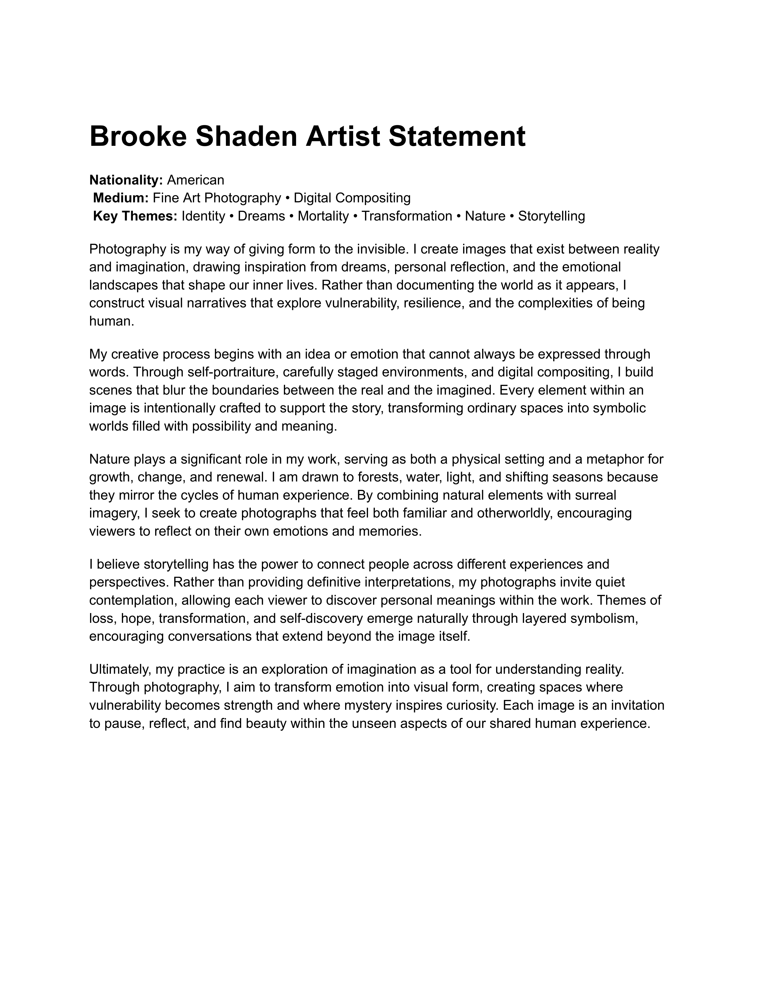 Brooke Shaden Artist Statement — page 1