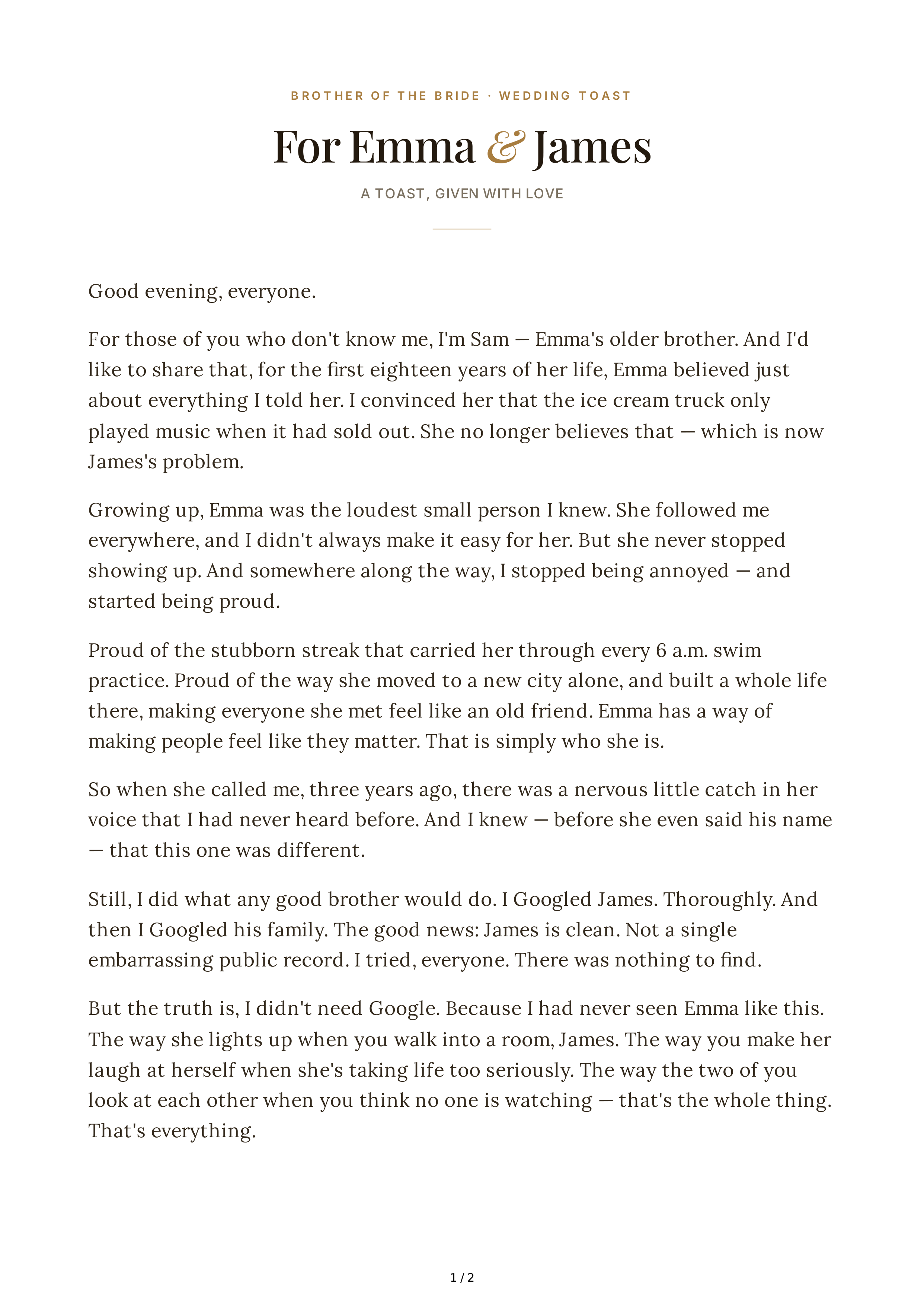Brother of the Bride Wedding Toast — page 1