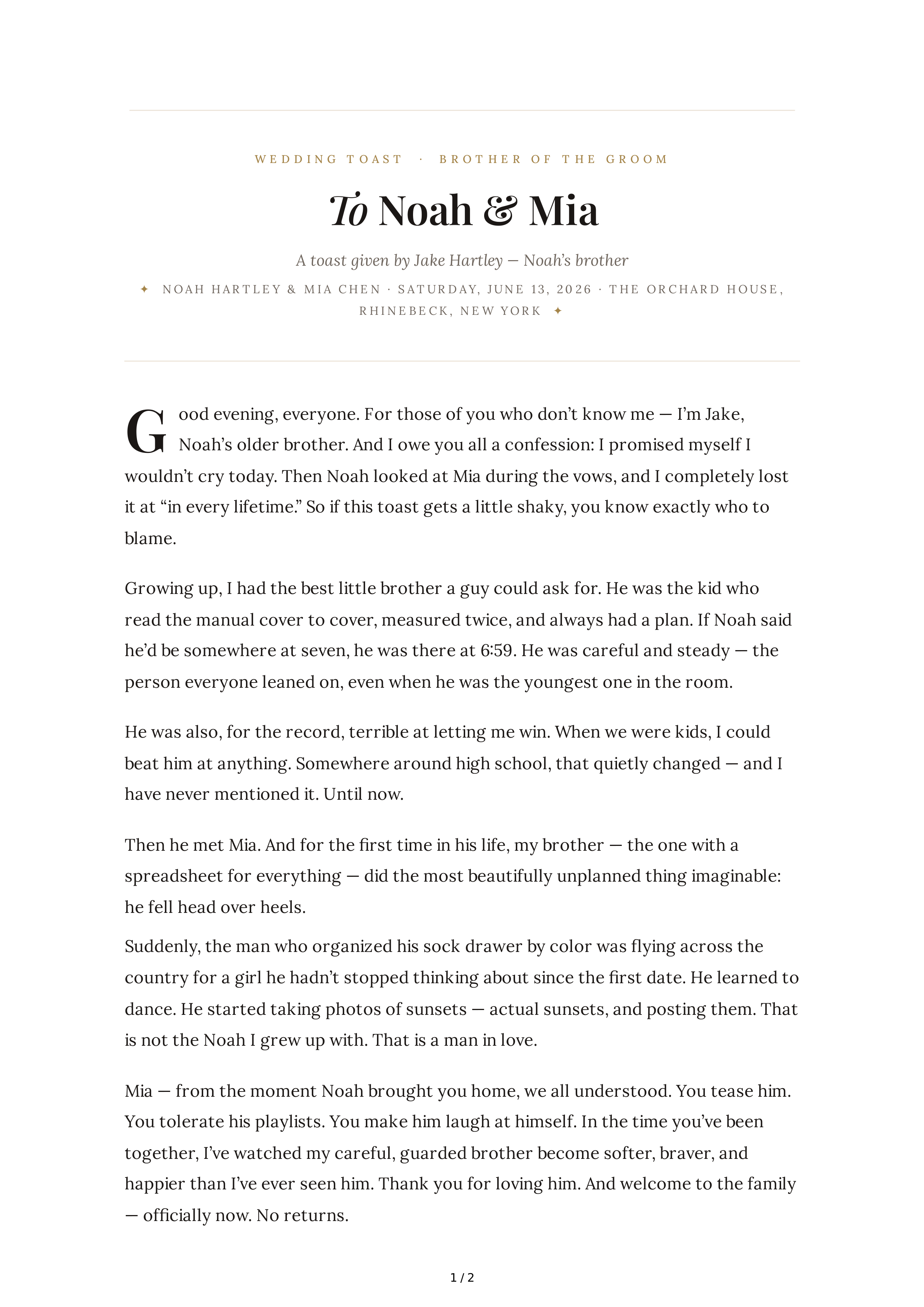Brother of the Groom Wedding Toast — page 1