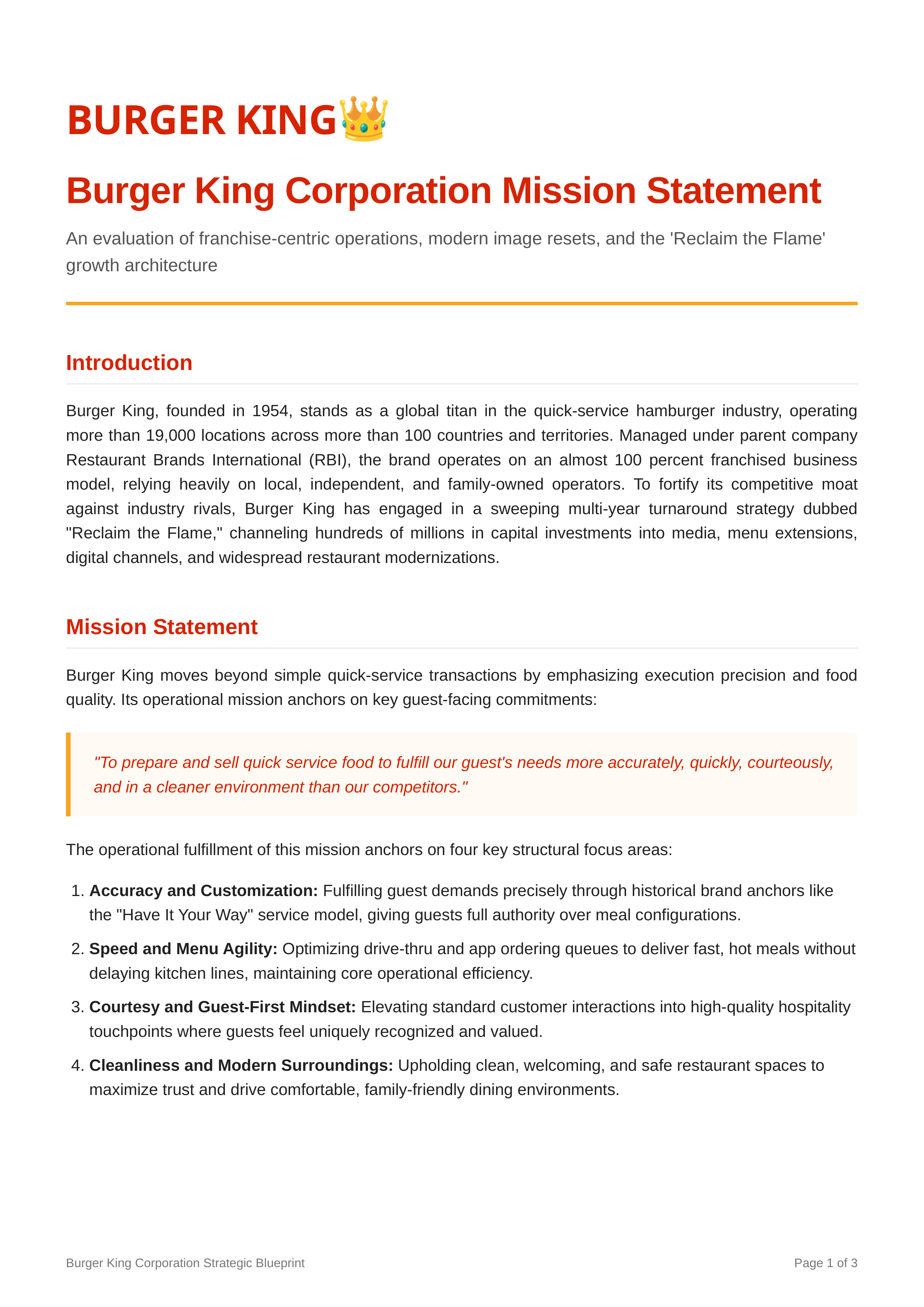 Burger King Mission Statement — page 1