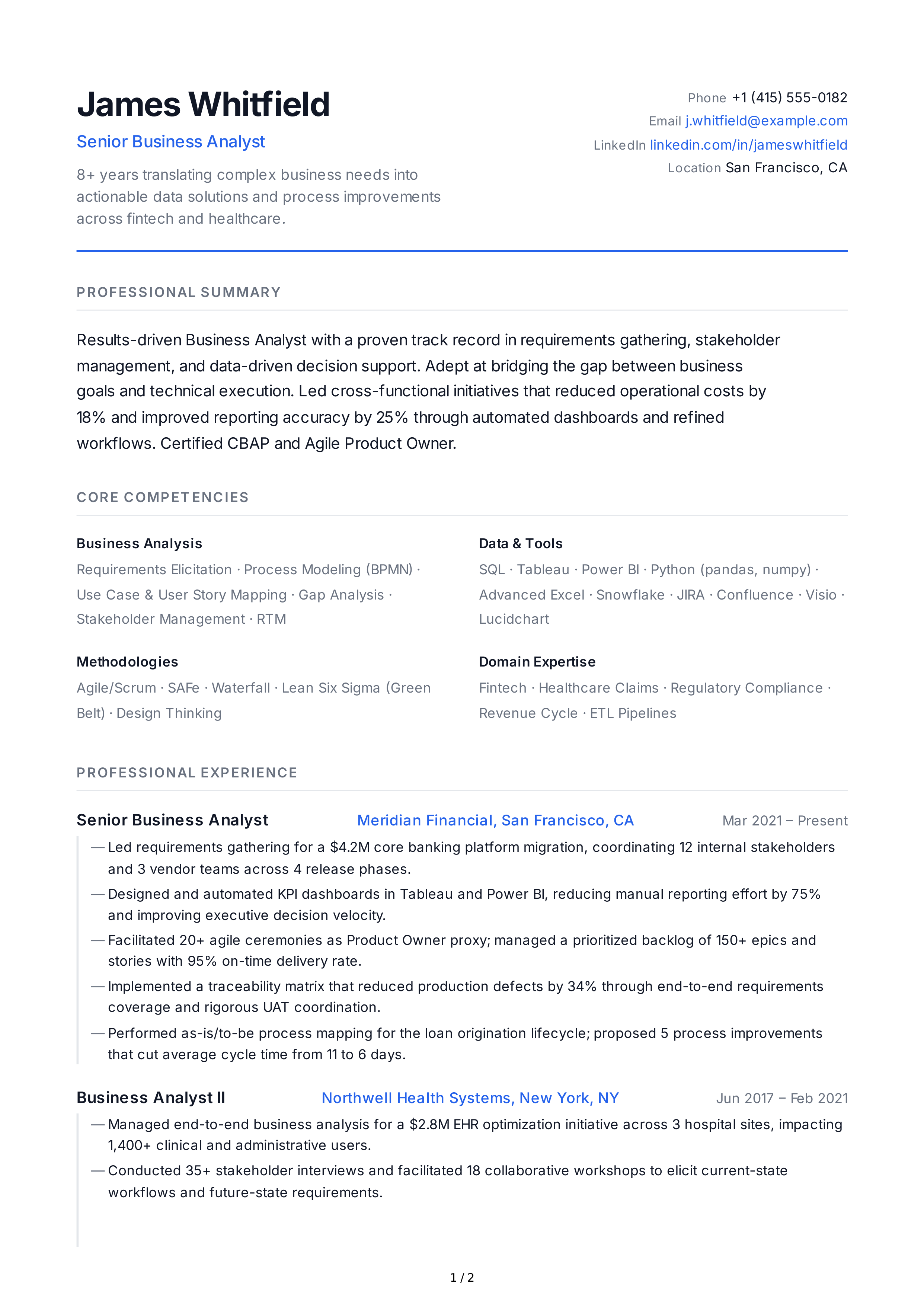 Business Analyst CV — page 1