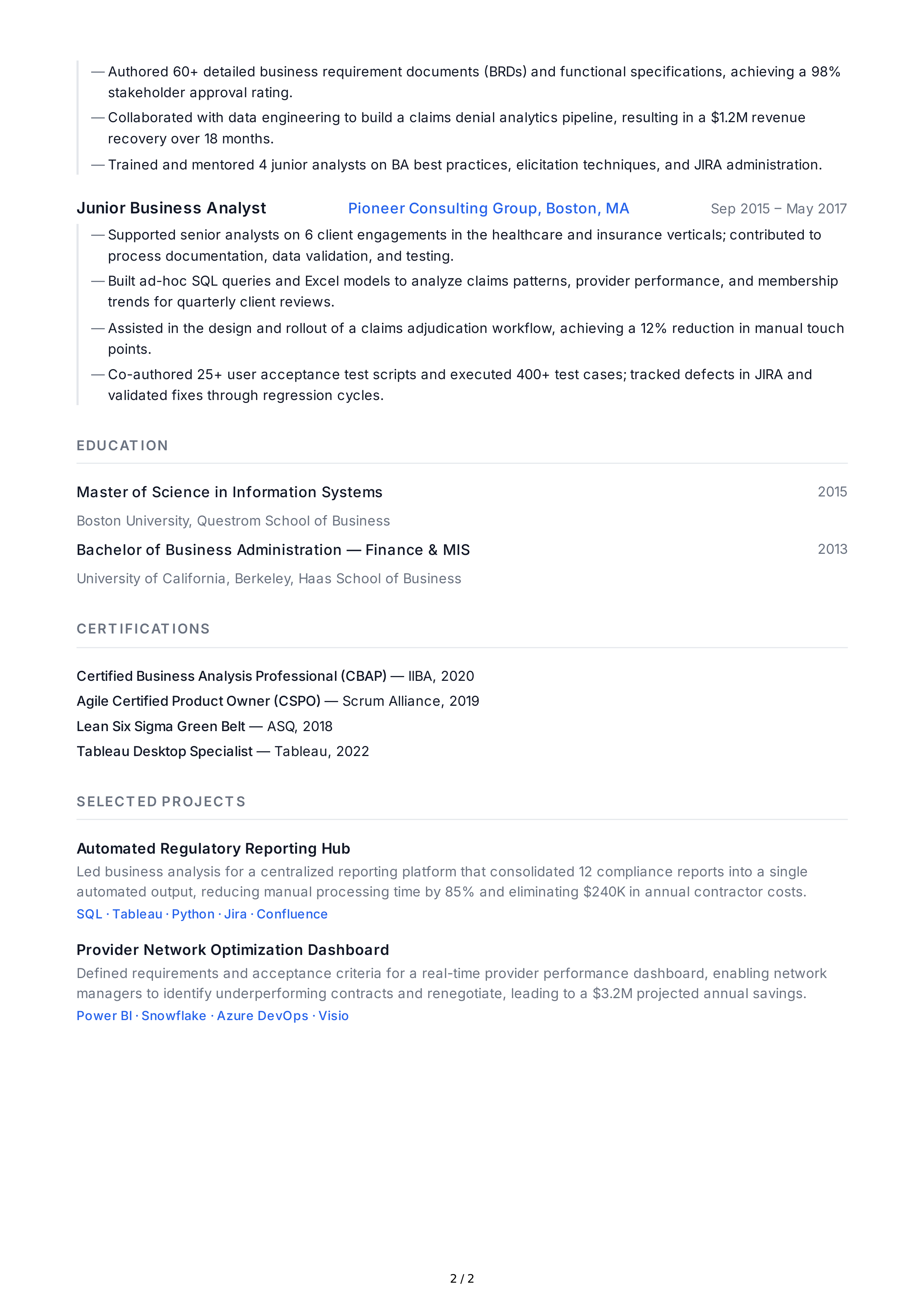 Business Analyst CV — page 2
