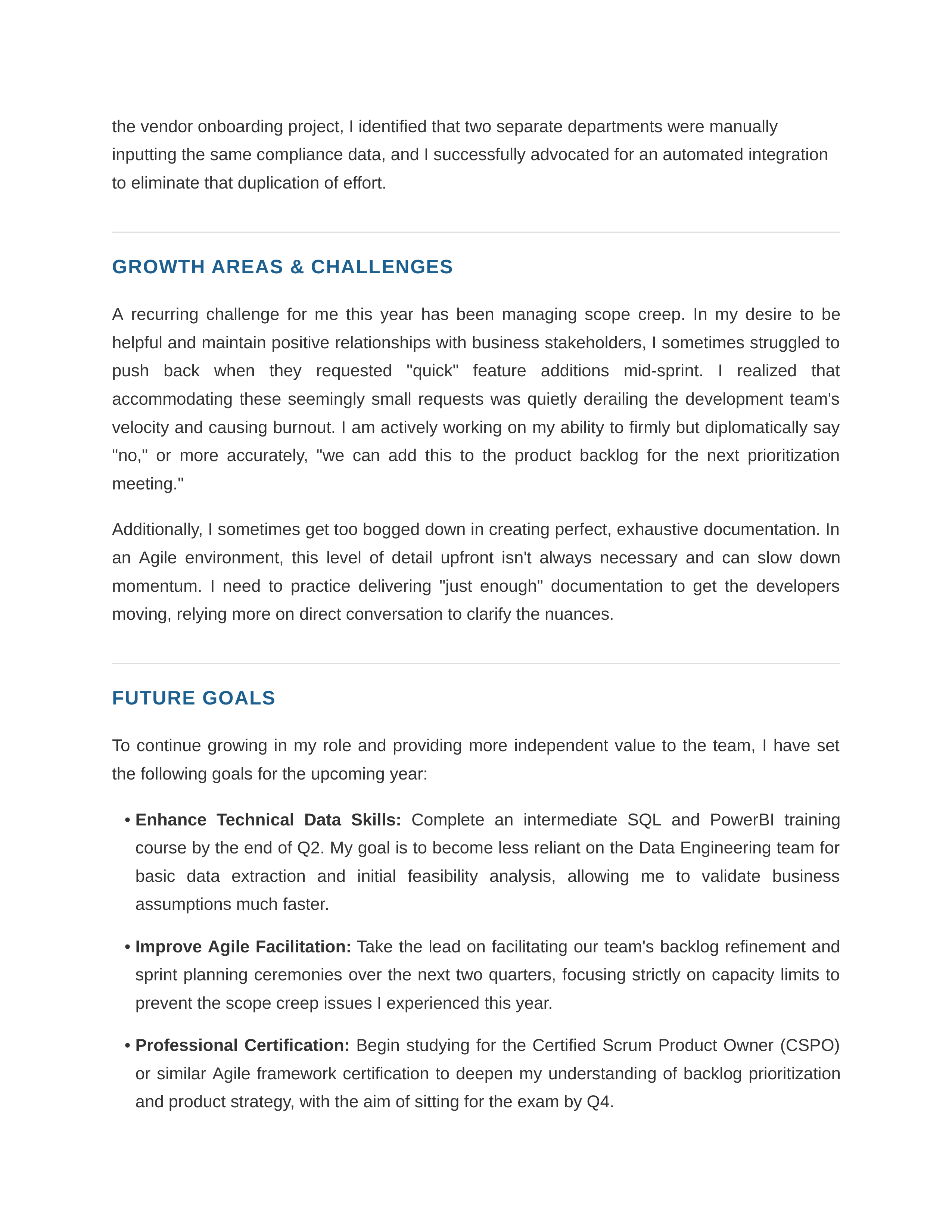 Business Analyst Self Performance Review — page 2