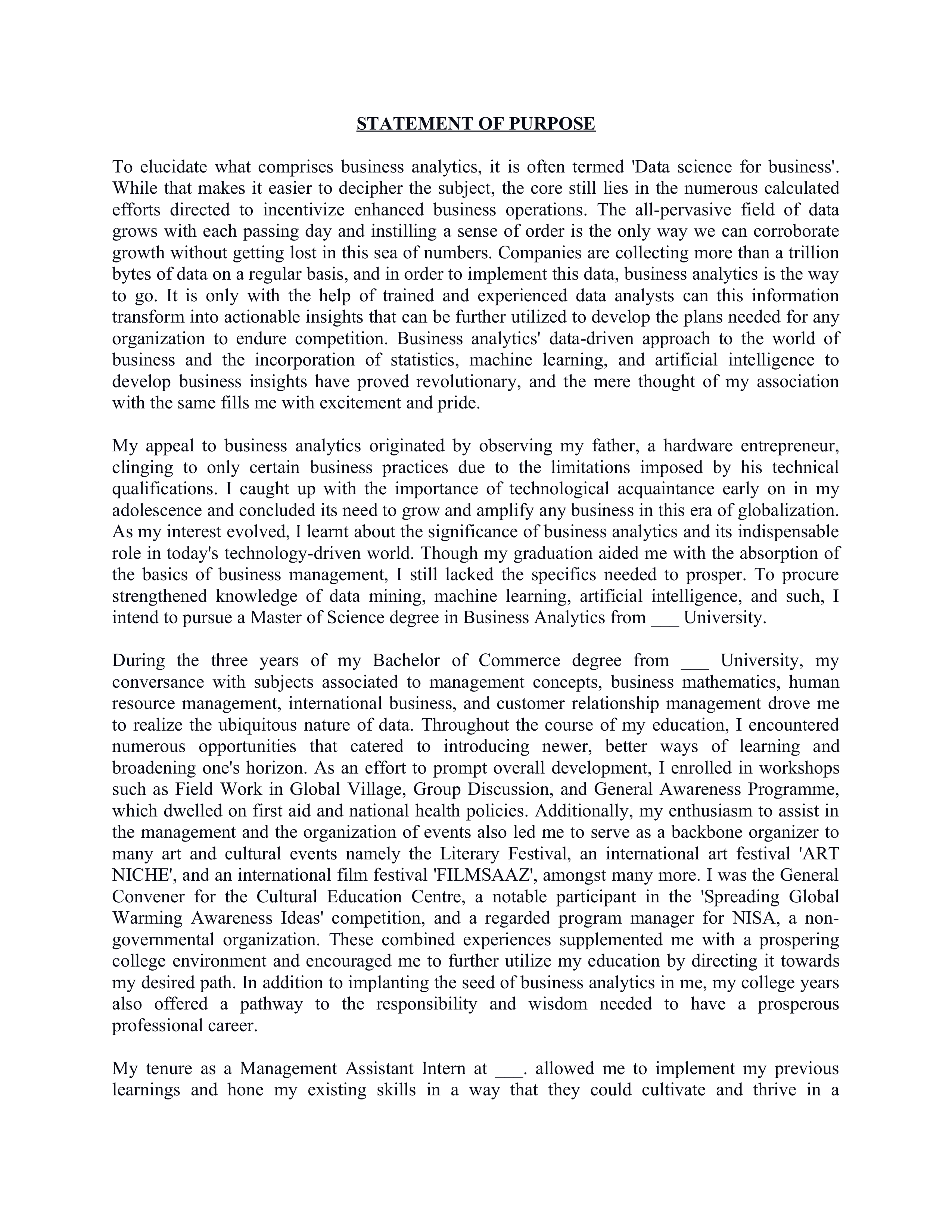 Business Analyst Statement of Purpose — page 1