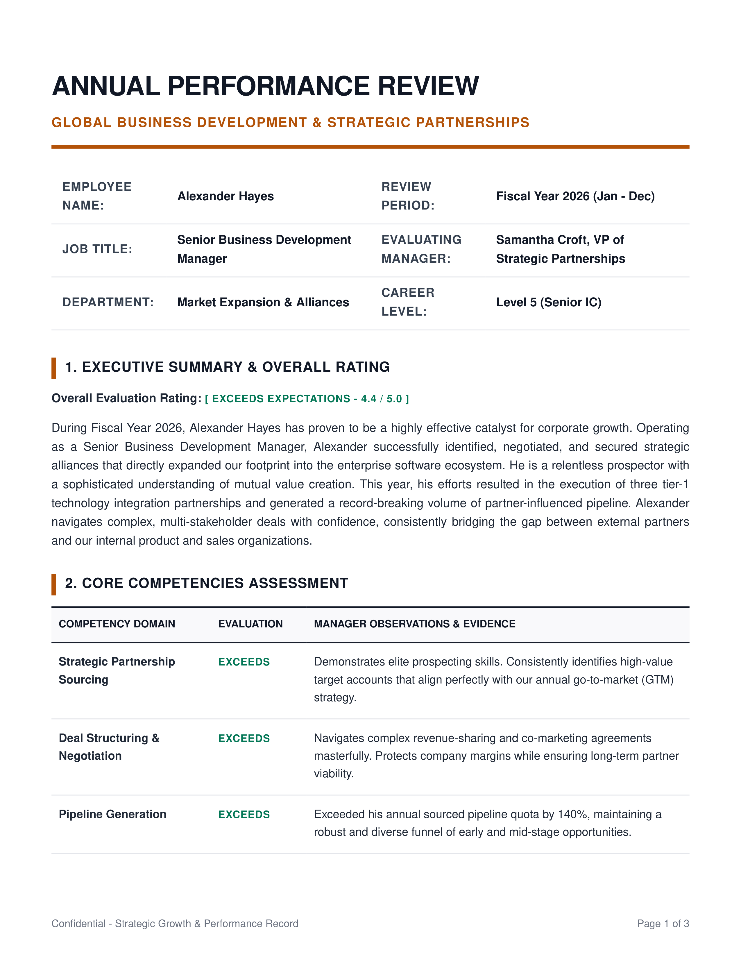 Business Development Manager Performance Review — page 1