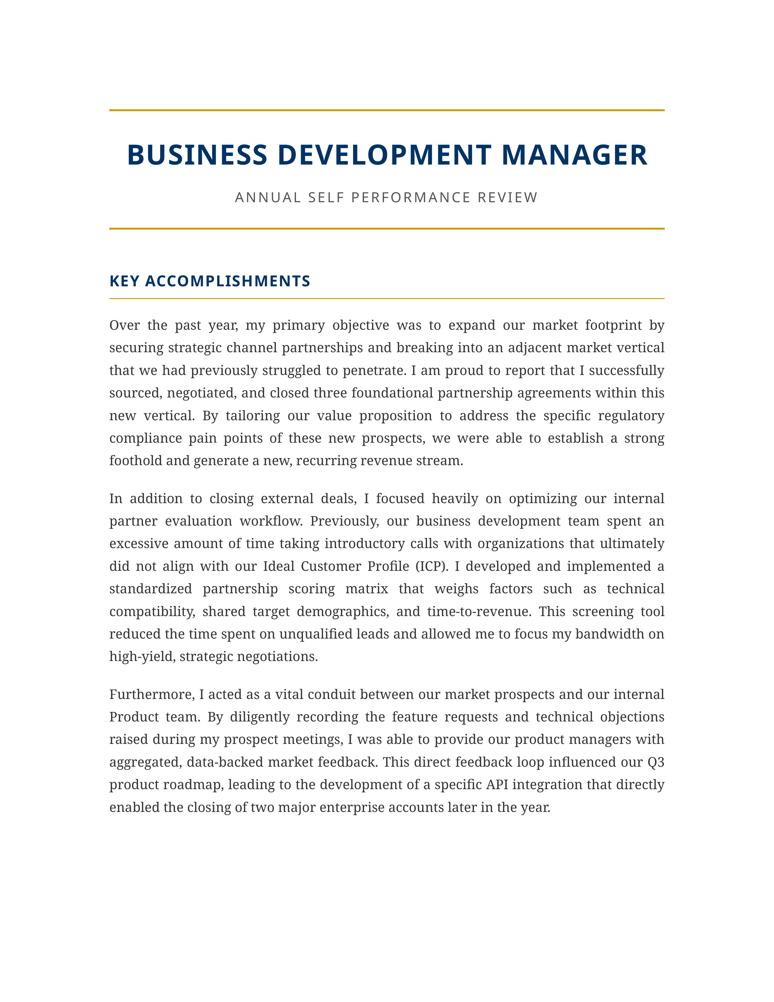 Business Development Manager Self Performance Review — page 1