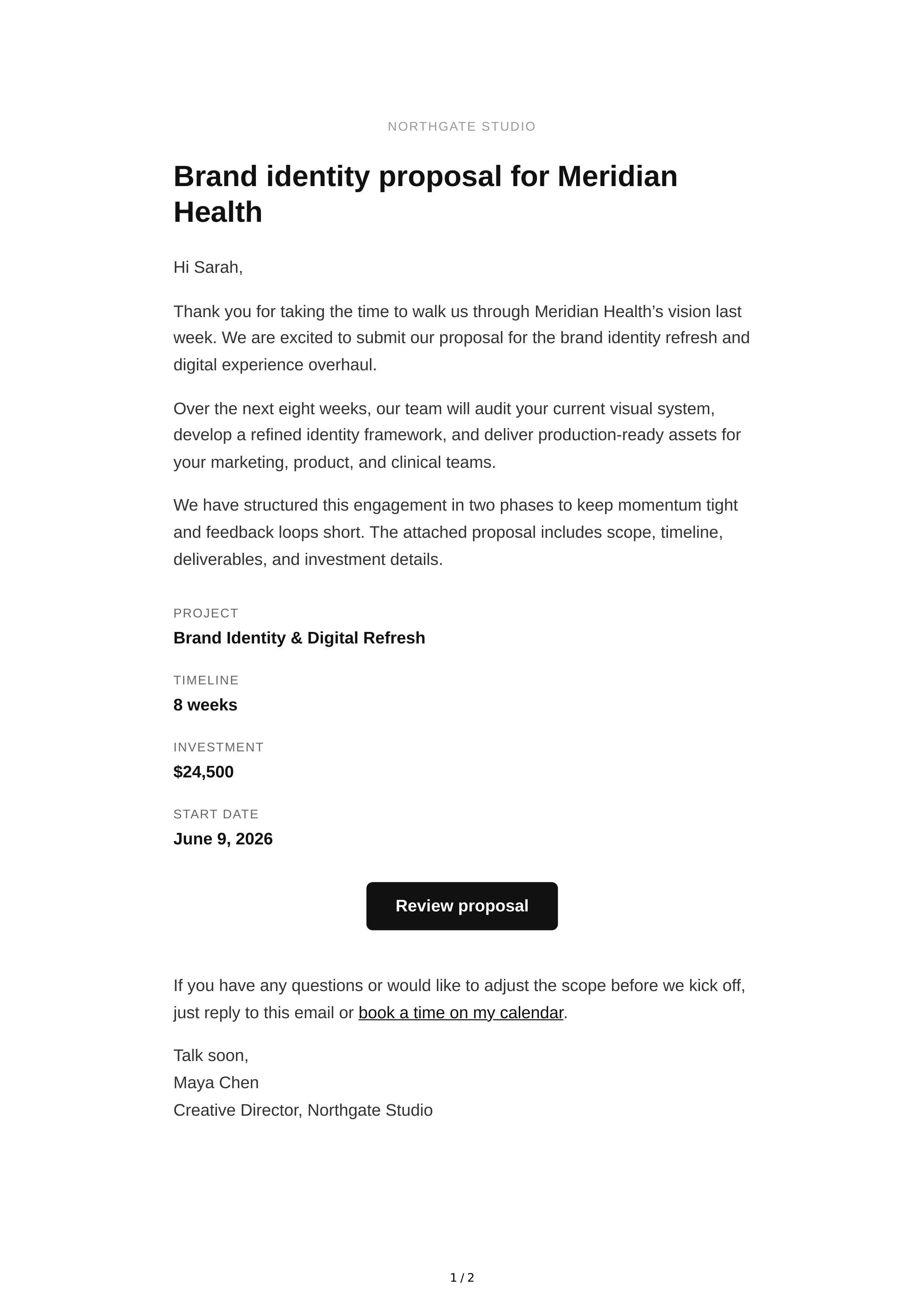 Business Proposal Email — page 1