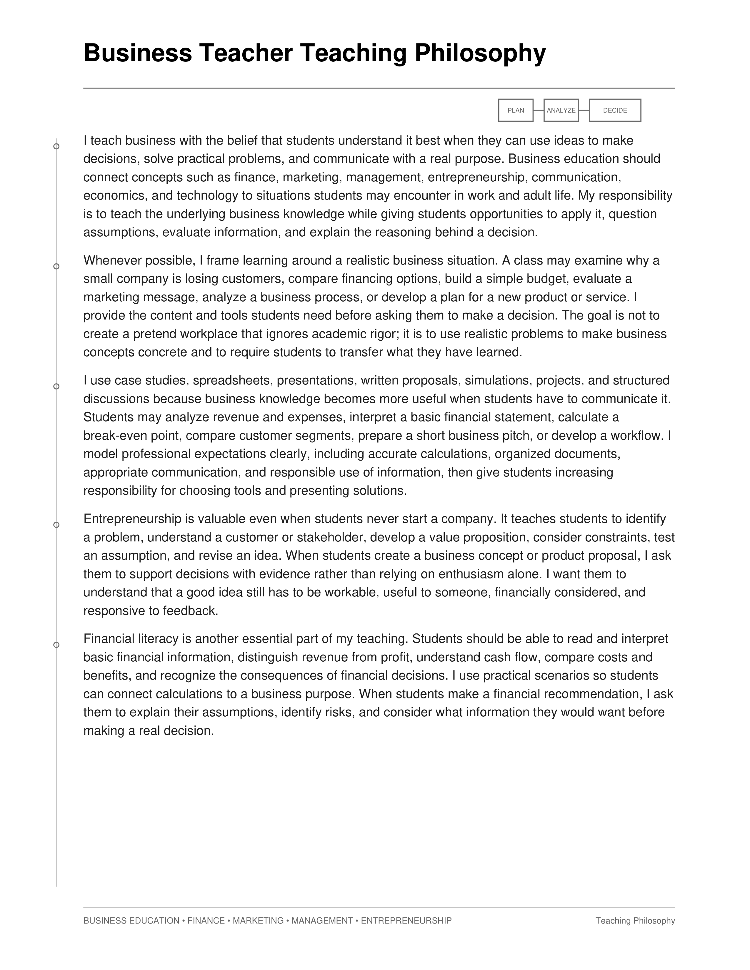 Business Teacher Teaching Philosophy — page 1