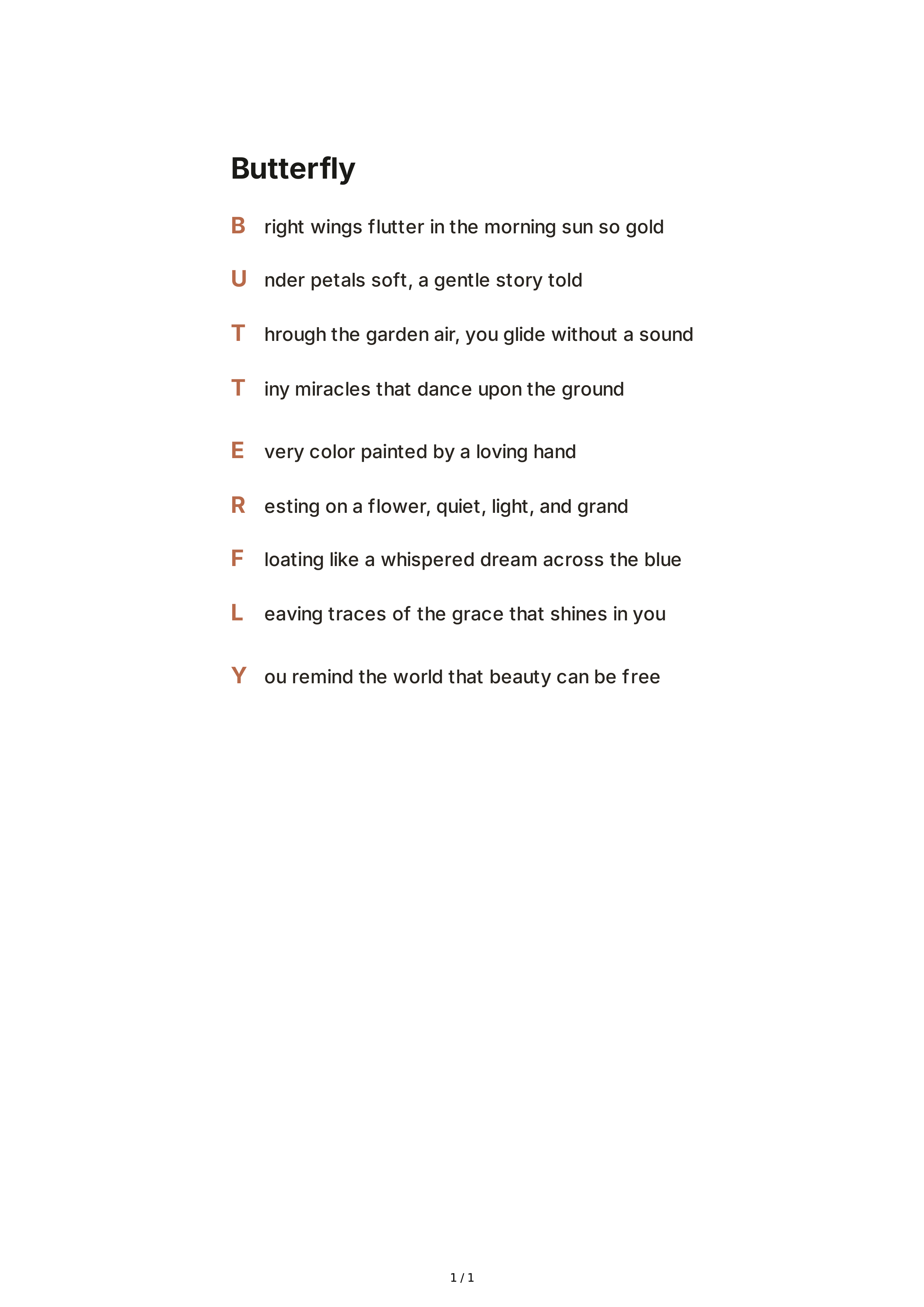 Butterfly Acrostic Poem — page 1