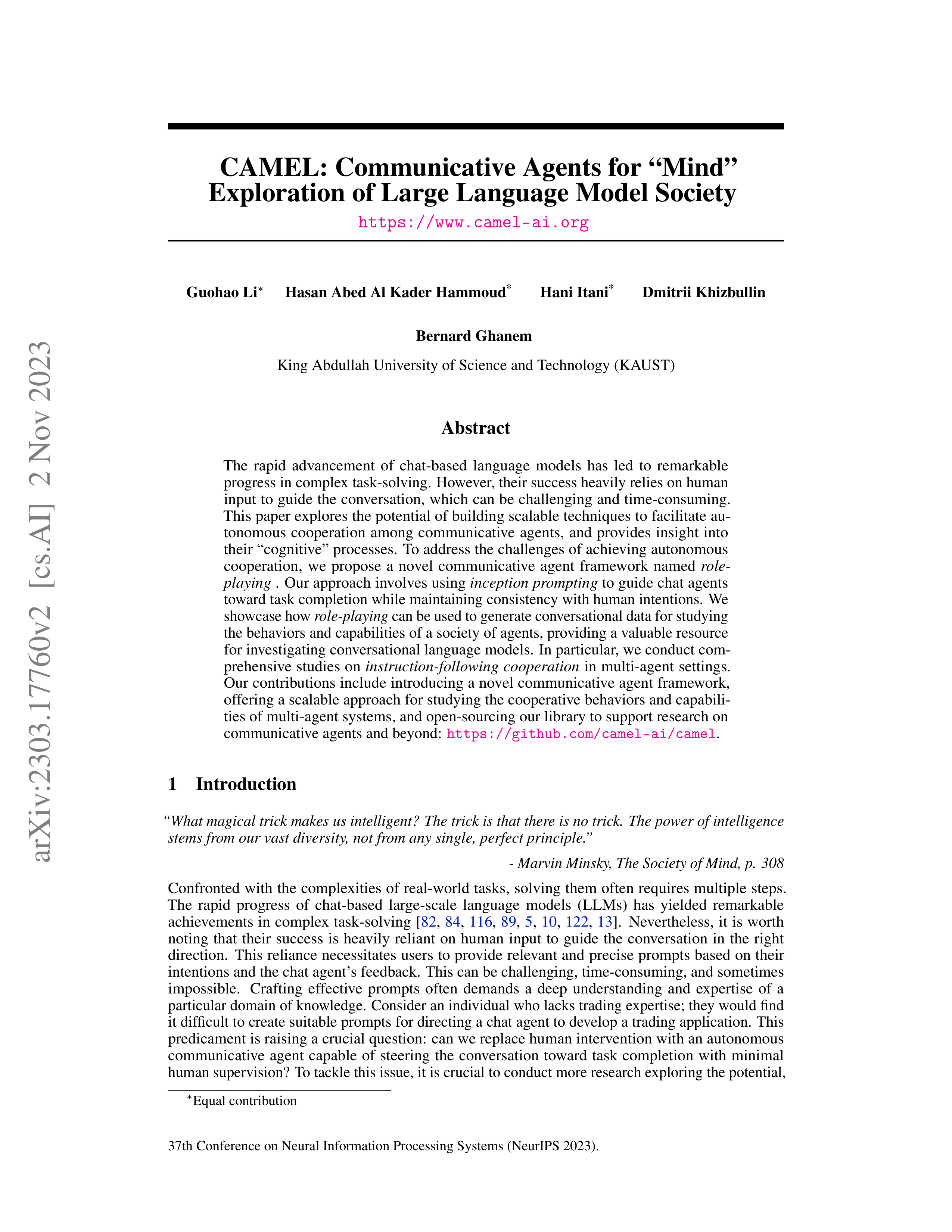 CAMEL AI Agent for Multi Agent Collaboration — page 1