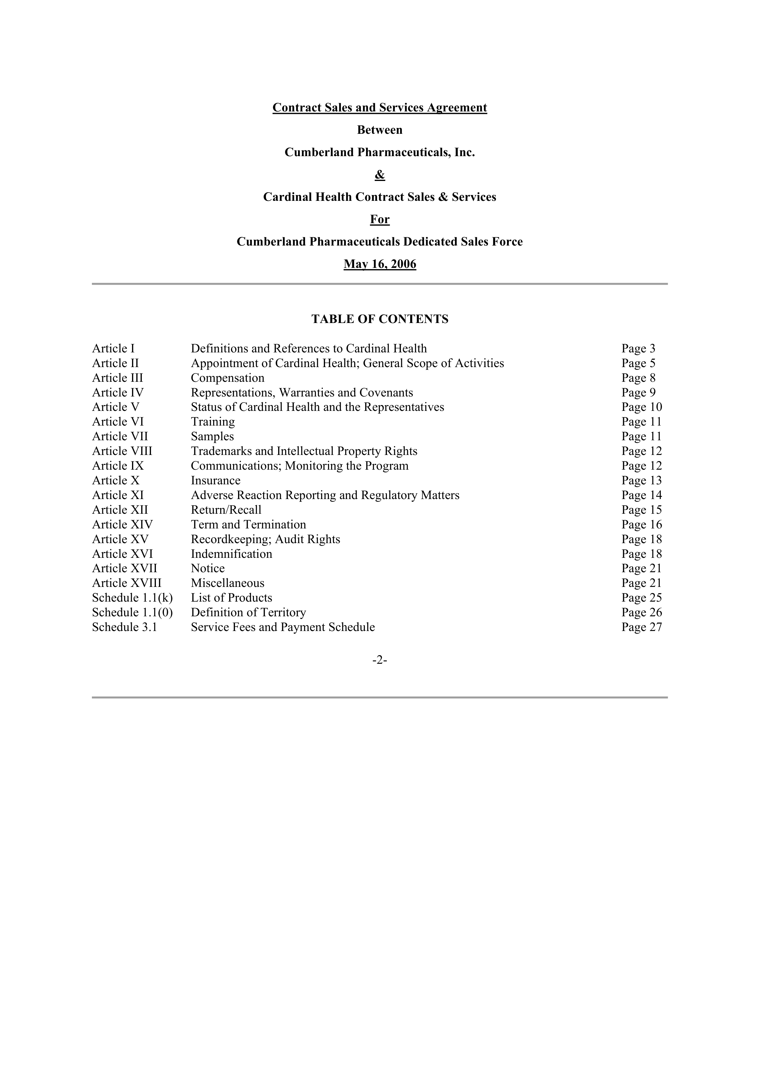 CARDINAL HEALTH CONTRACT SALES AND SERVICE AGREEMENT — page 1