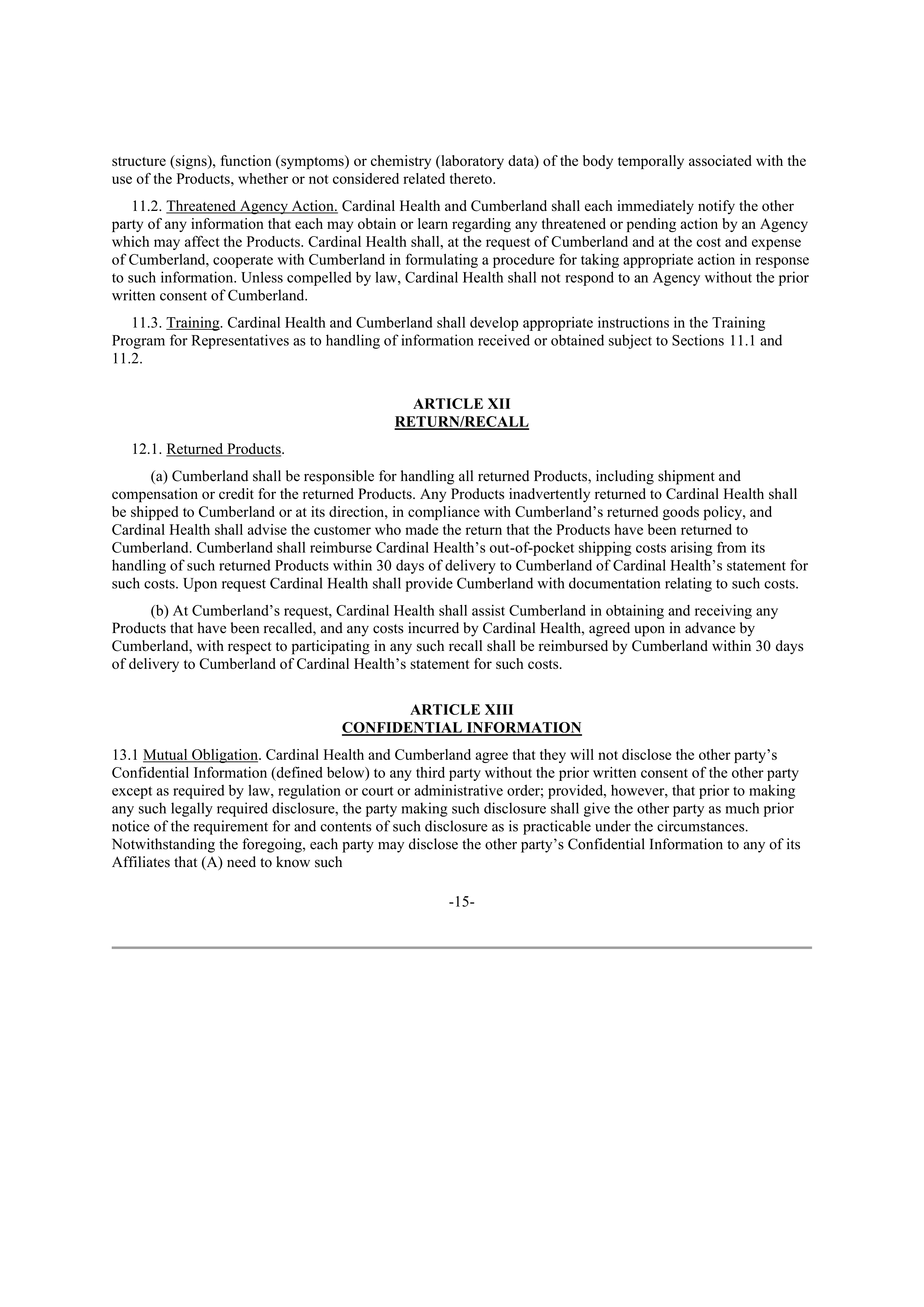 CARDINAL HEALTH CONTRACT SALES AND SERVICE AGREEMENT — page 14