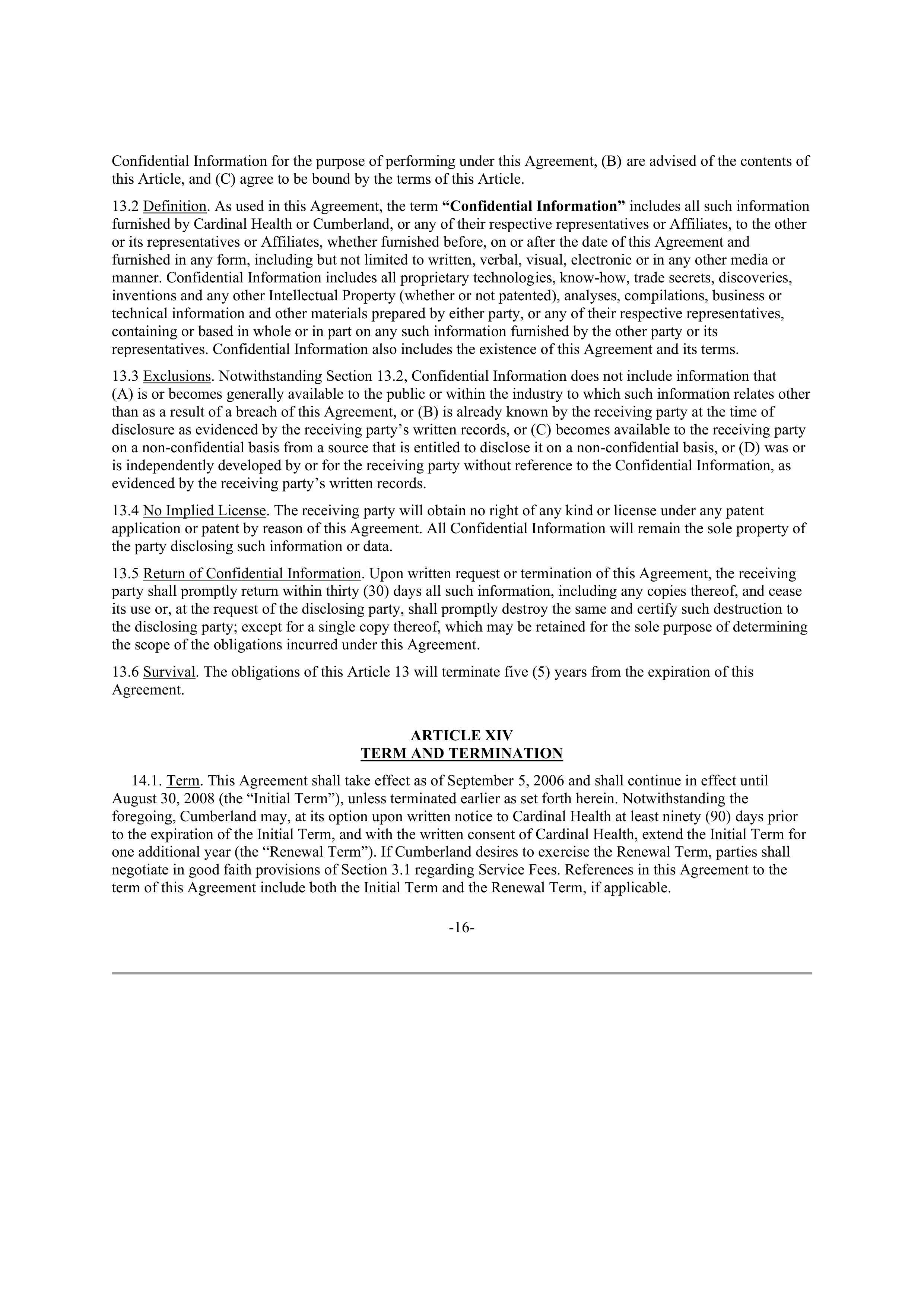 CARDINAL HEALTH CONTRACT SALES AND SERVICE AGREEMENT — page 15