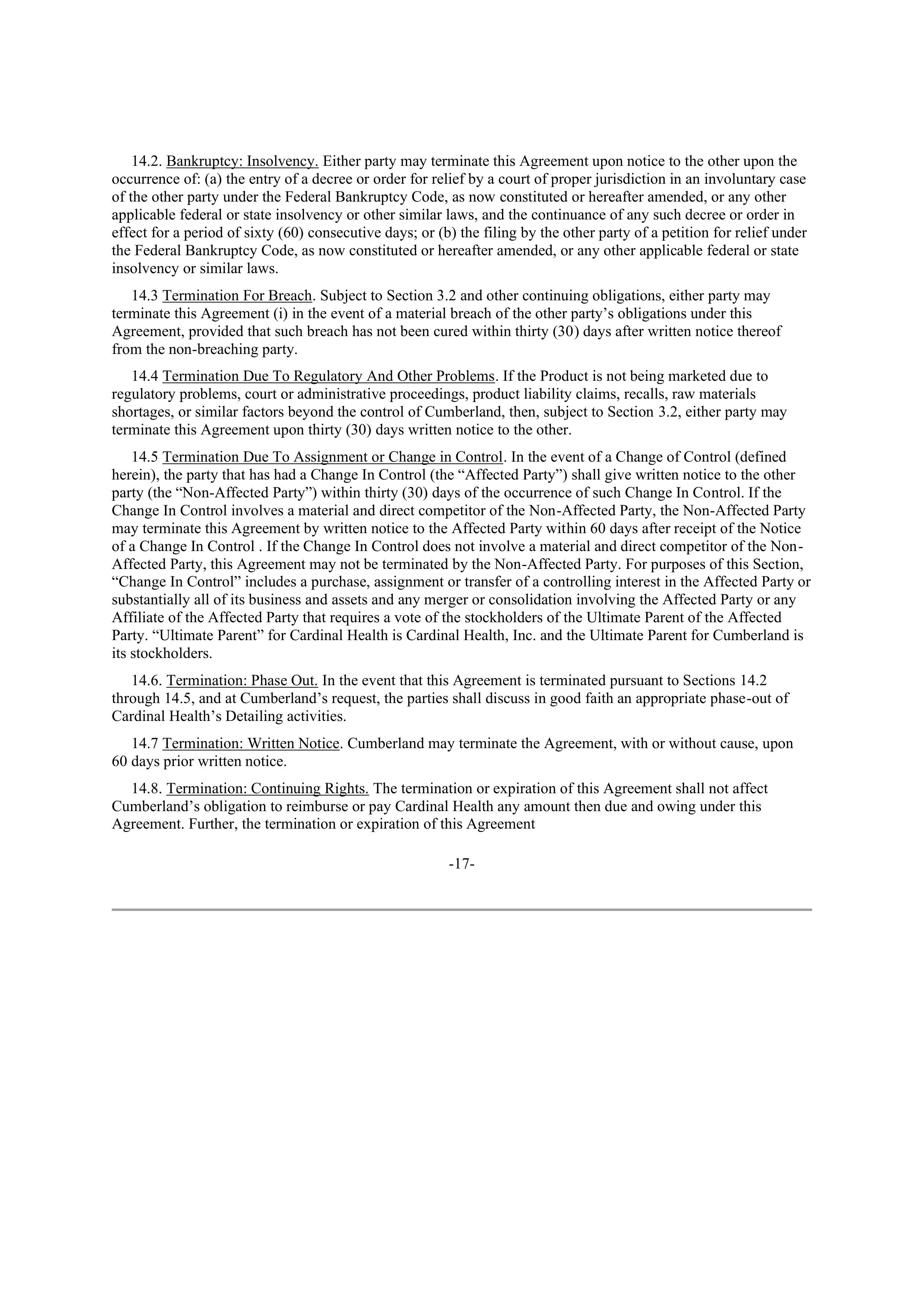 CARDINAL HEALTH CONTRACT SALES AND SERVICE AGREEMENT — page 16
