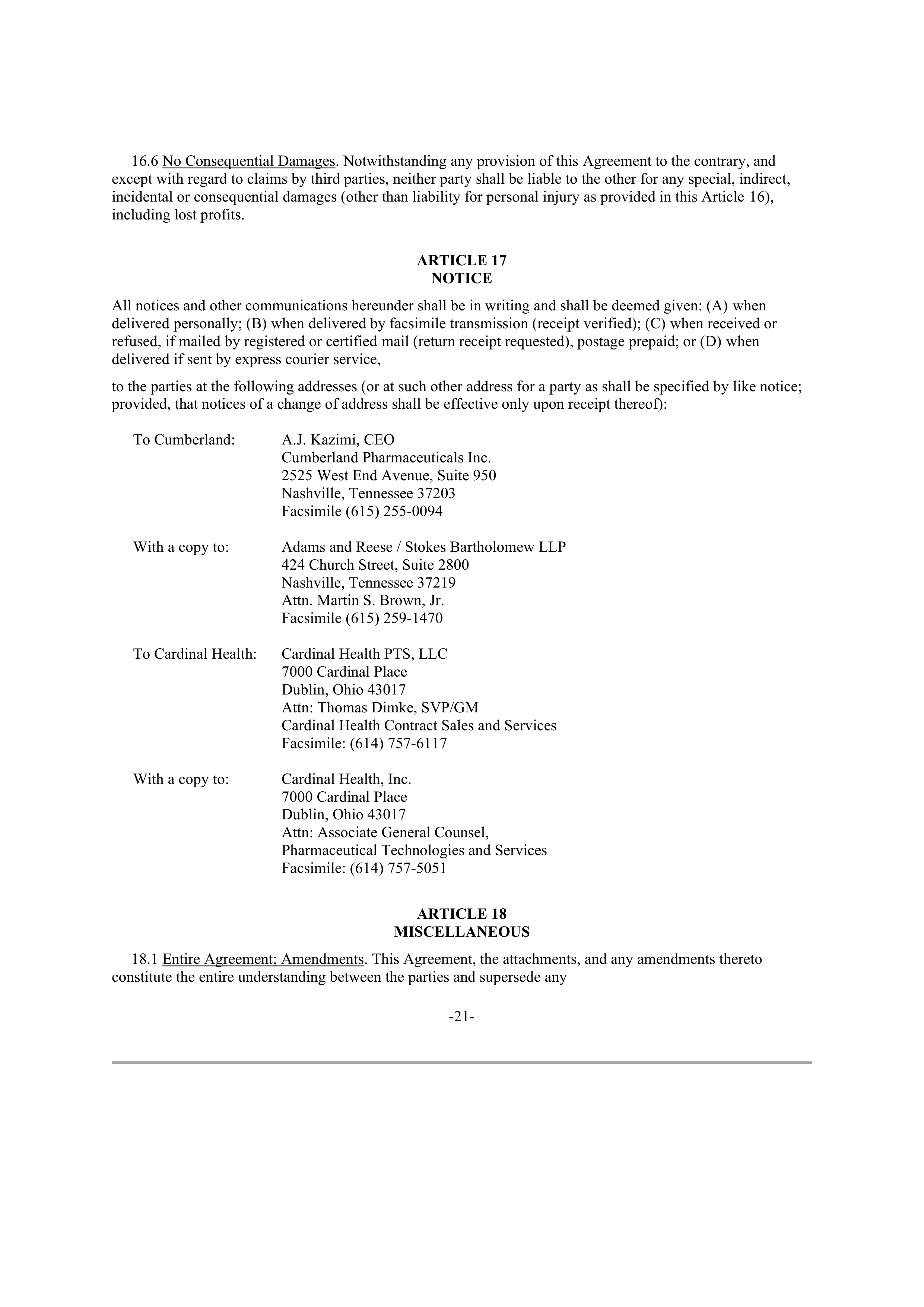 CARDINAL HEALTH CONTRACT SALES AND SERVICE AGREEMENT — page 20