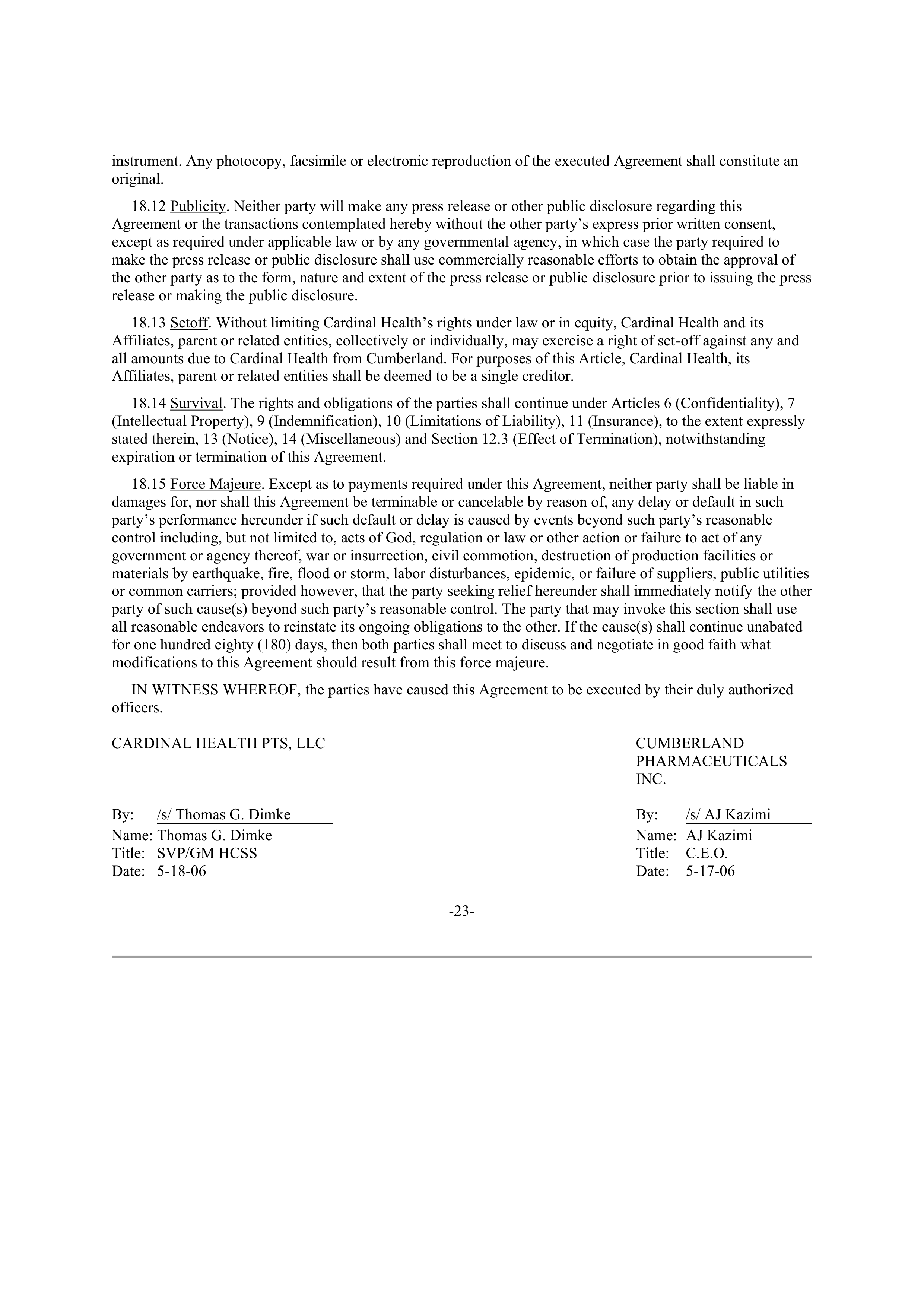 CARDINAL HEALTH CONTRACT SALES AND SERVICE AGREEMENT — page 22