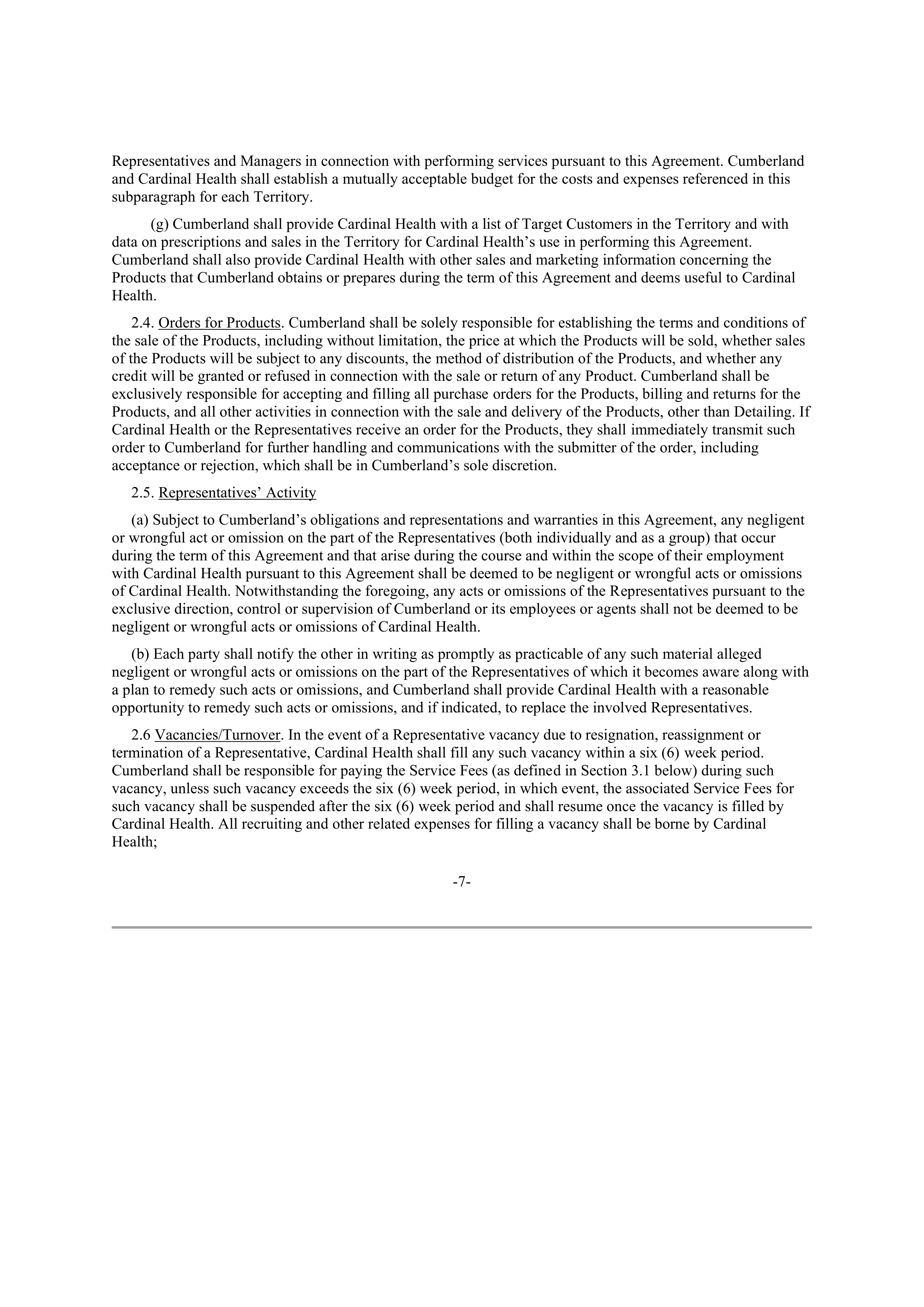 CARDINAL HEALTH CONTRACT SALES AND SERVICE AGREEMENT — page 6