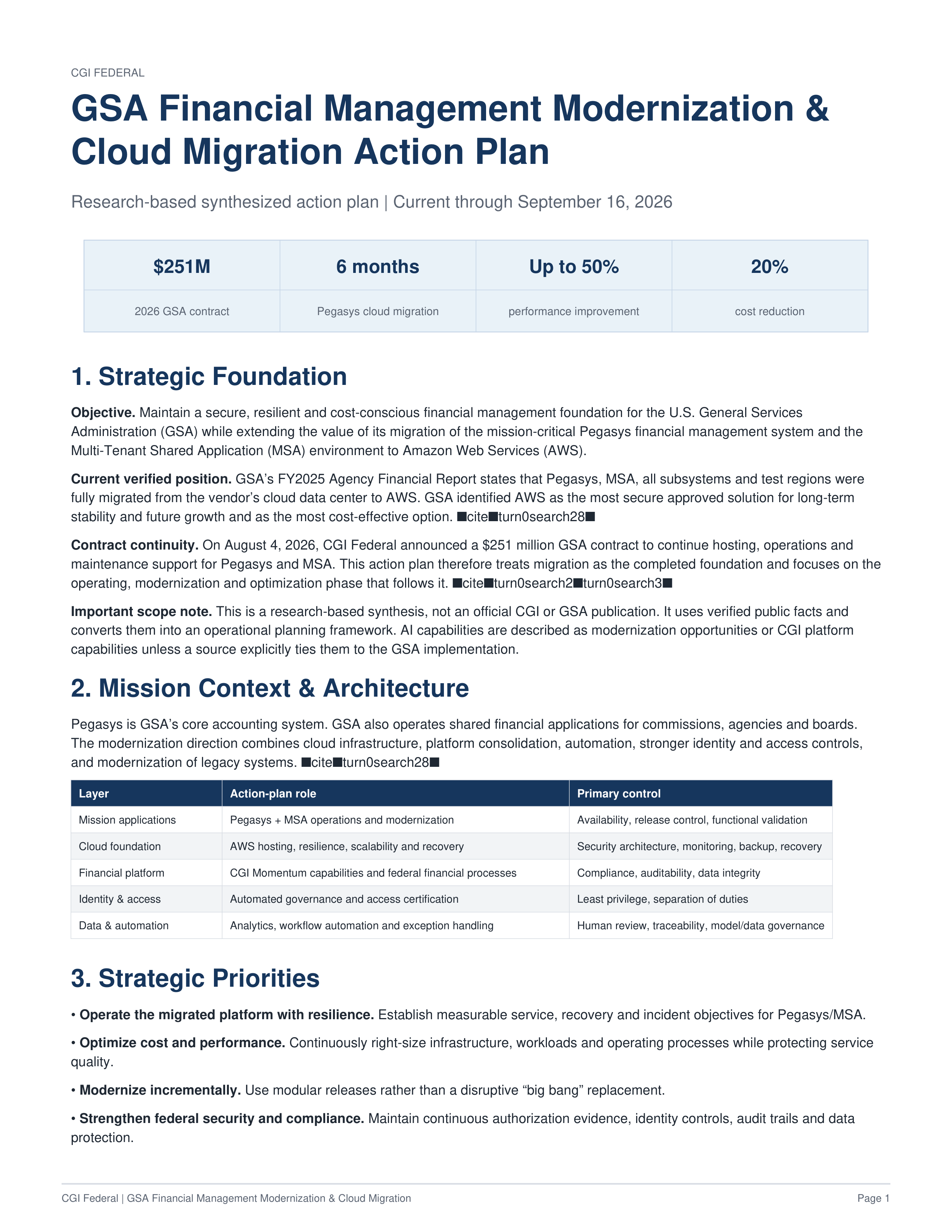 CGI Federal’s GSA Financial Management Modernization & Cloud Migration Action Plan — page 1