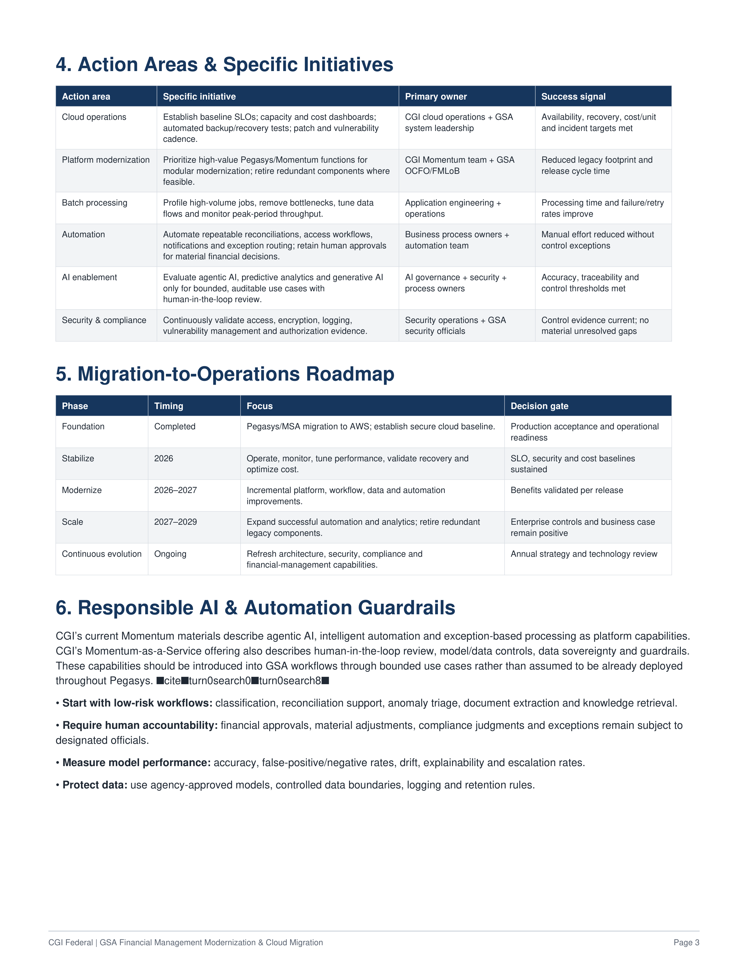 CGI Federal’s GSA Financial Management Modernization & Cloud Migration Action Plan — page 3