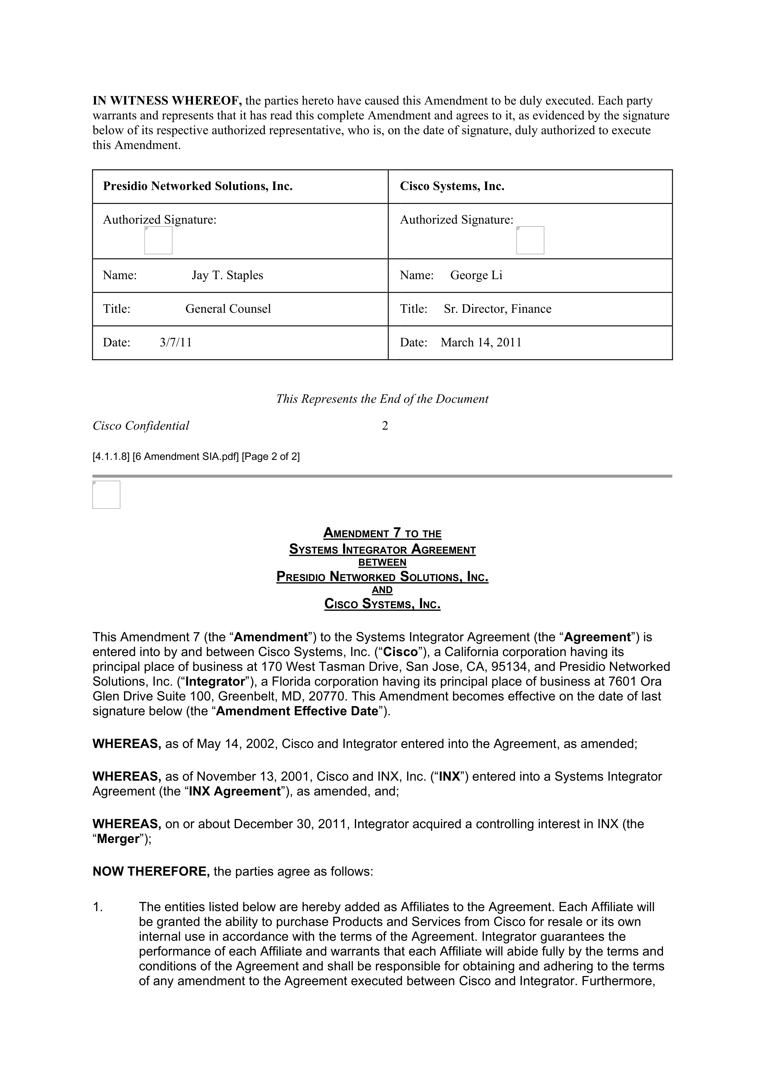 CISCO SYSTEMS INTEGRATOR AGREEMENT — page 106