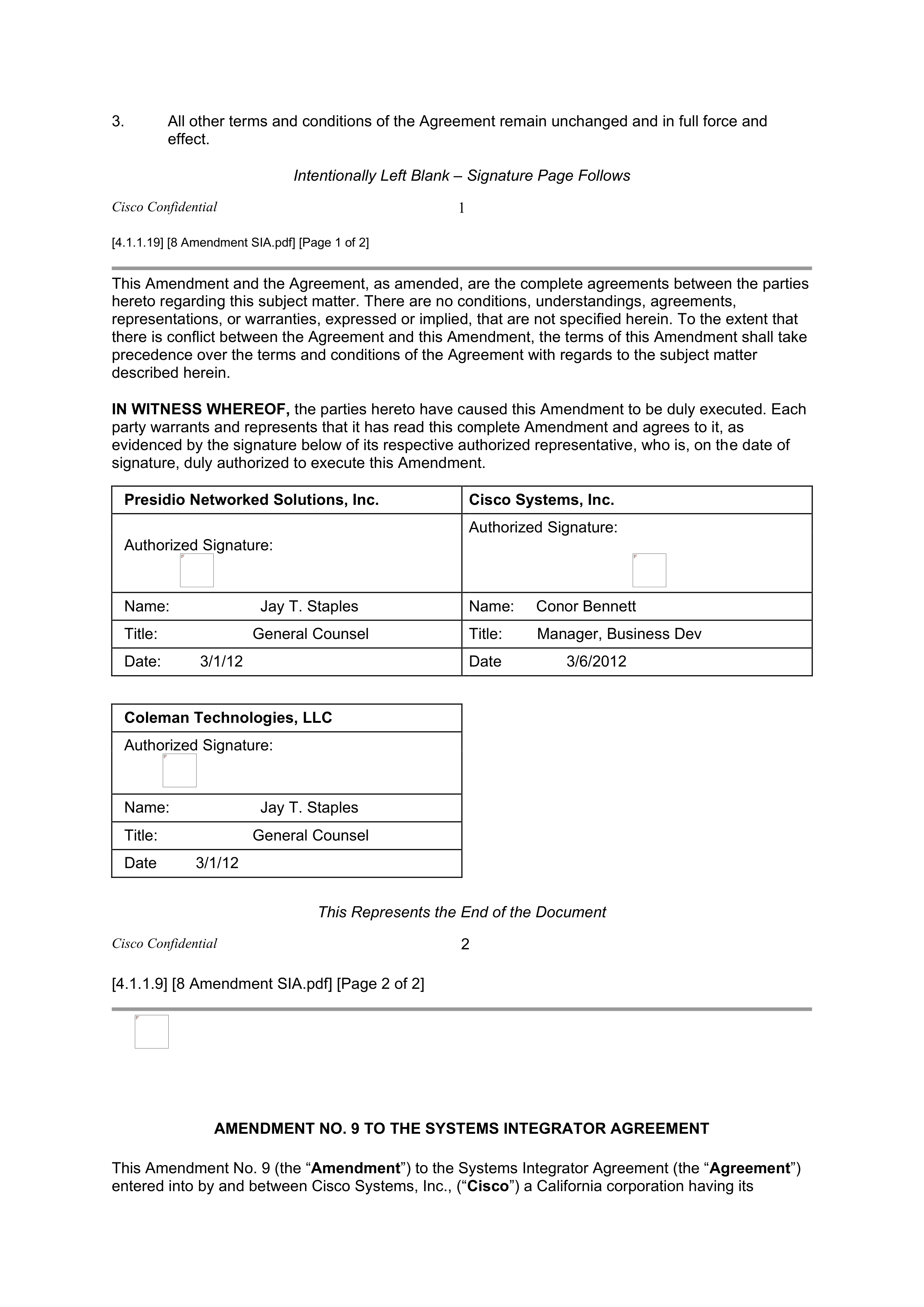 CISCO SYSTEMS INTEGRATOR AGREEMENT — page 109