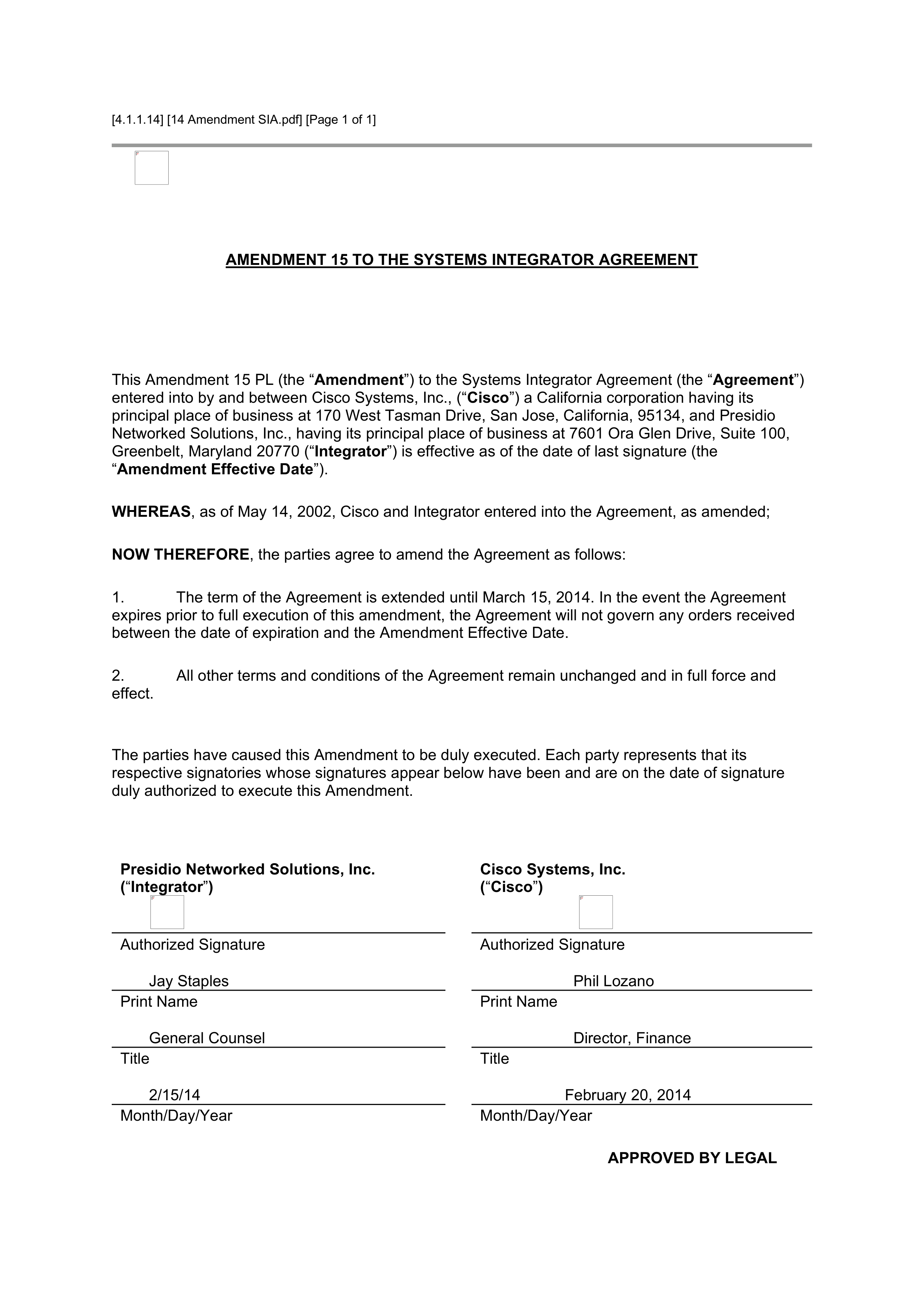 CISCO SYSTEMS INTEGRATOR AGREEMENT — page 116