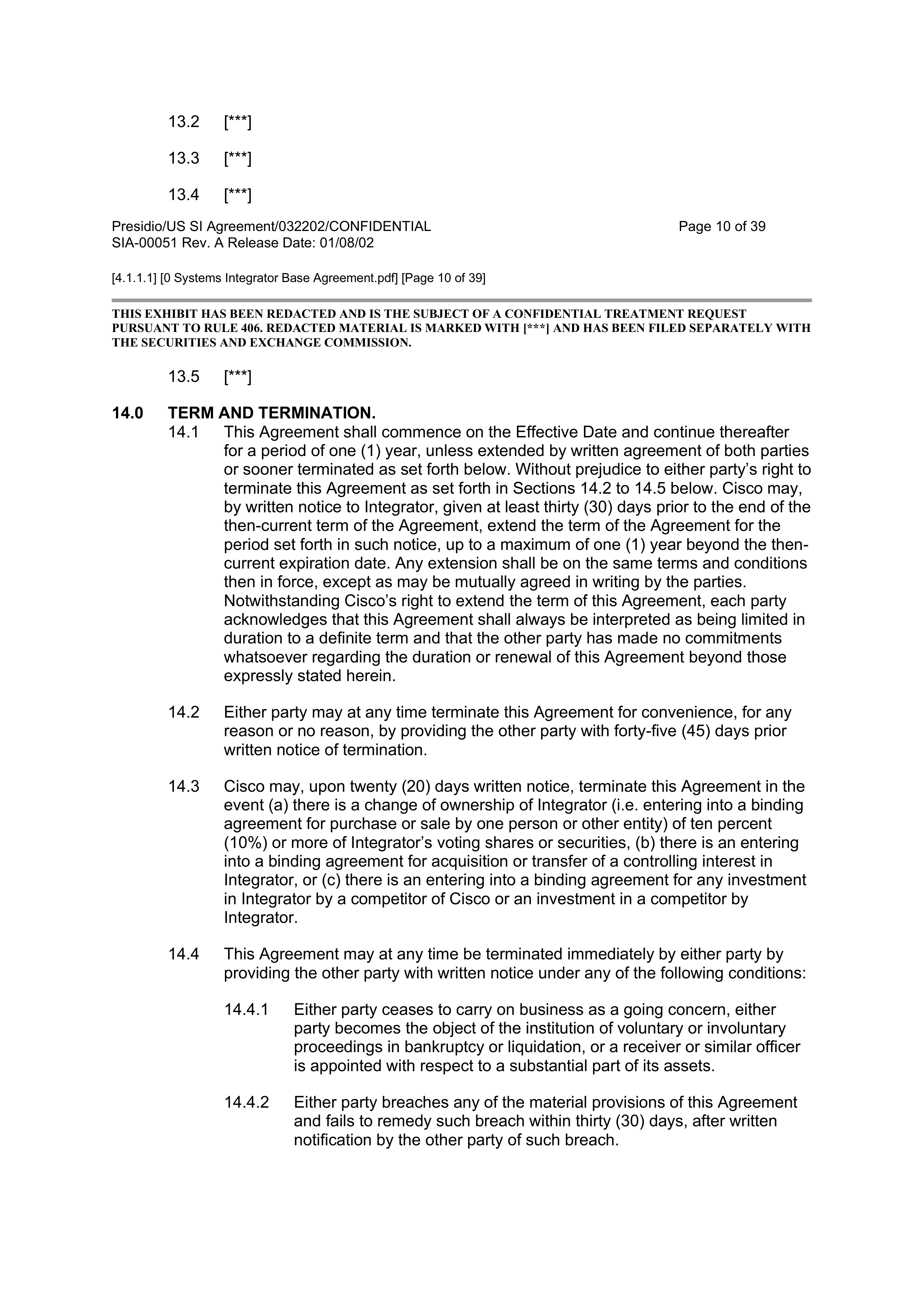 CISCO SYSTEMS INTEGRATOR AGREEMENT — page 12