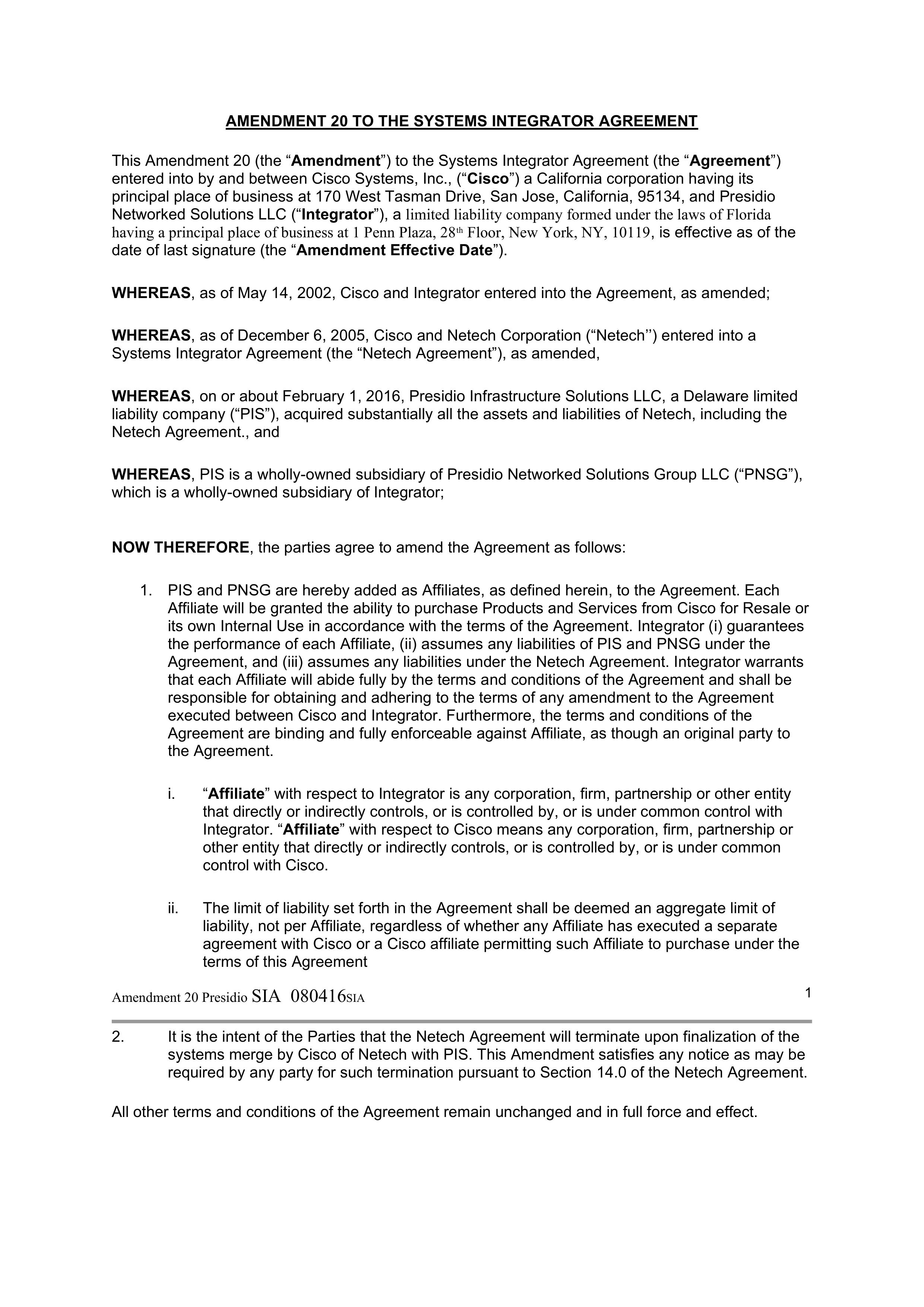 CISCO SYSTEMS INTEGRATOR AGREEMENT — page 129
