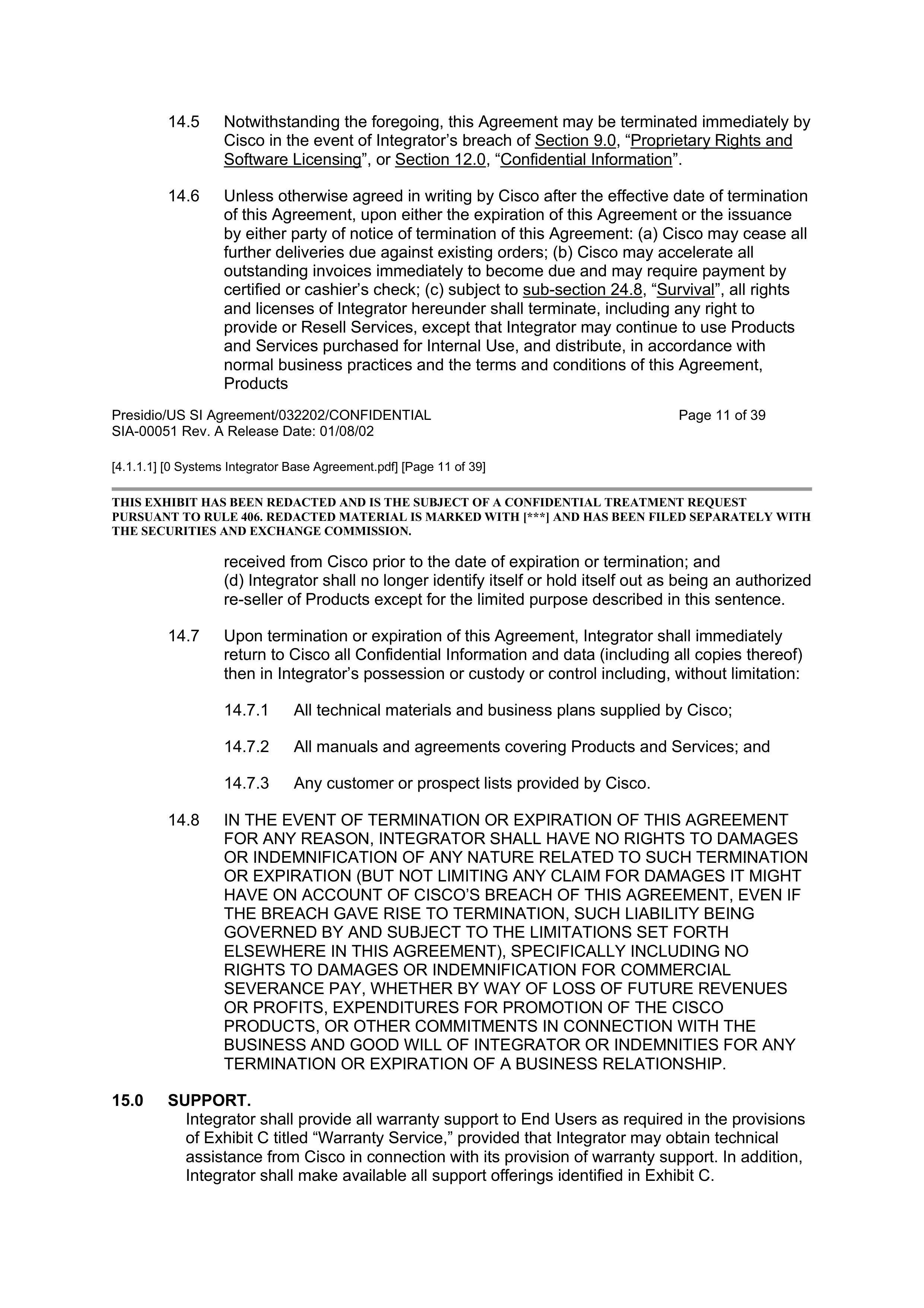 CISCO SYSTEMS INTEGRATOR AGREEMENT — page 13