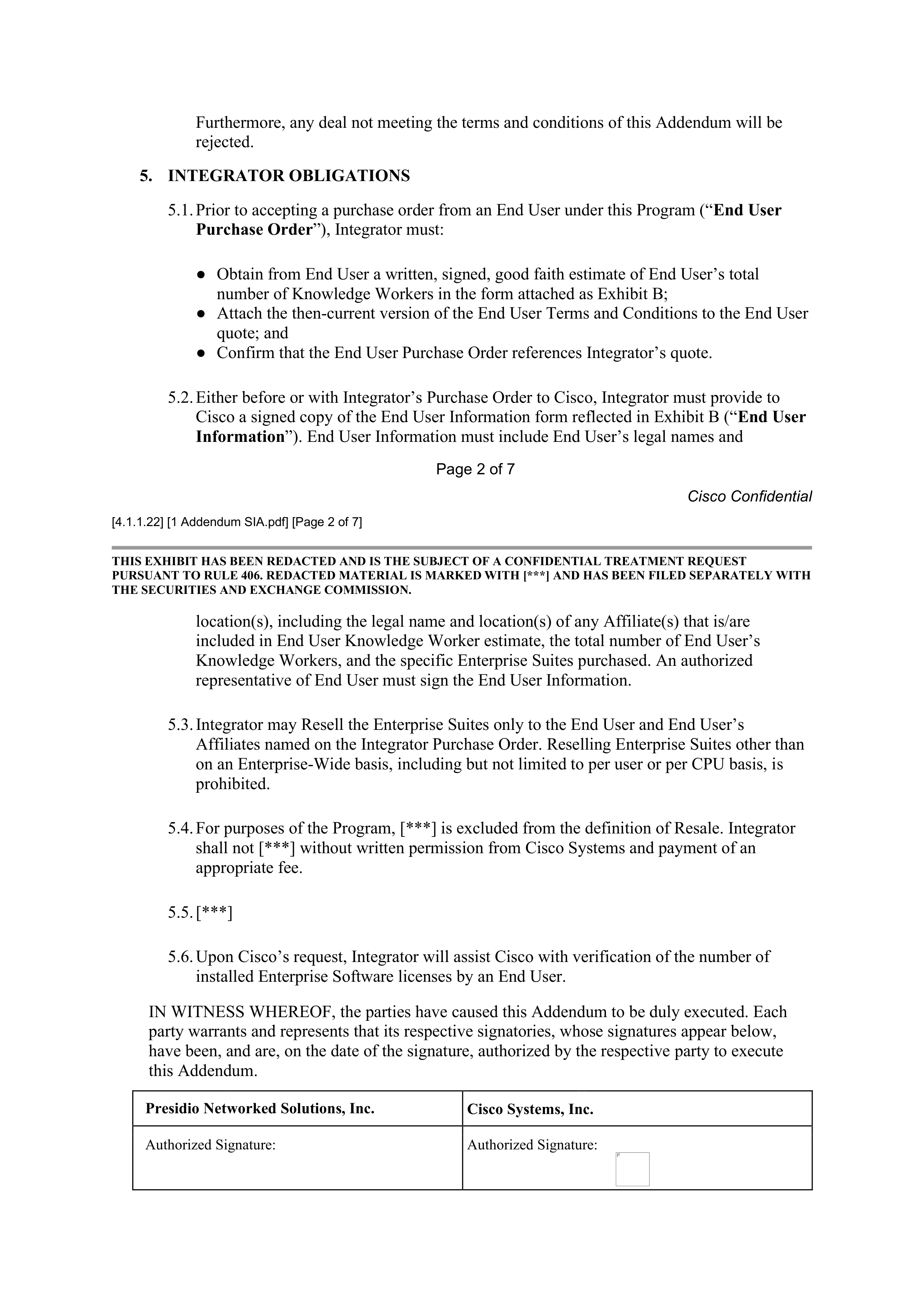 CISCO SYSTEMS INTEGRATOR AGREEMENT — page 136