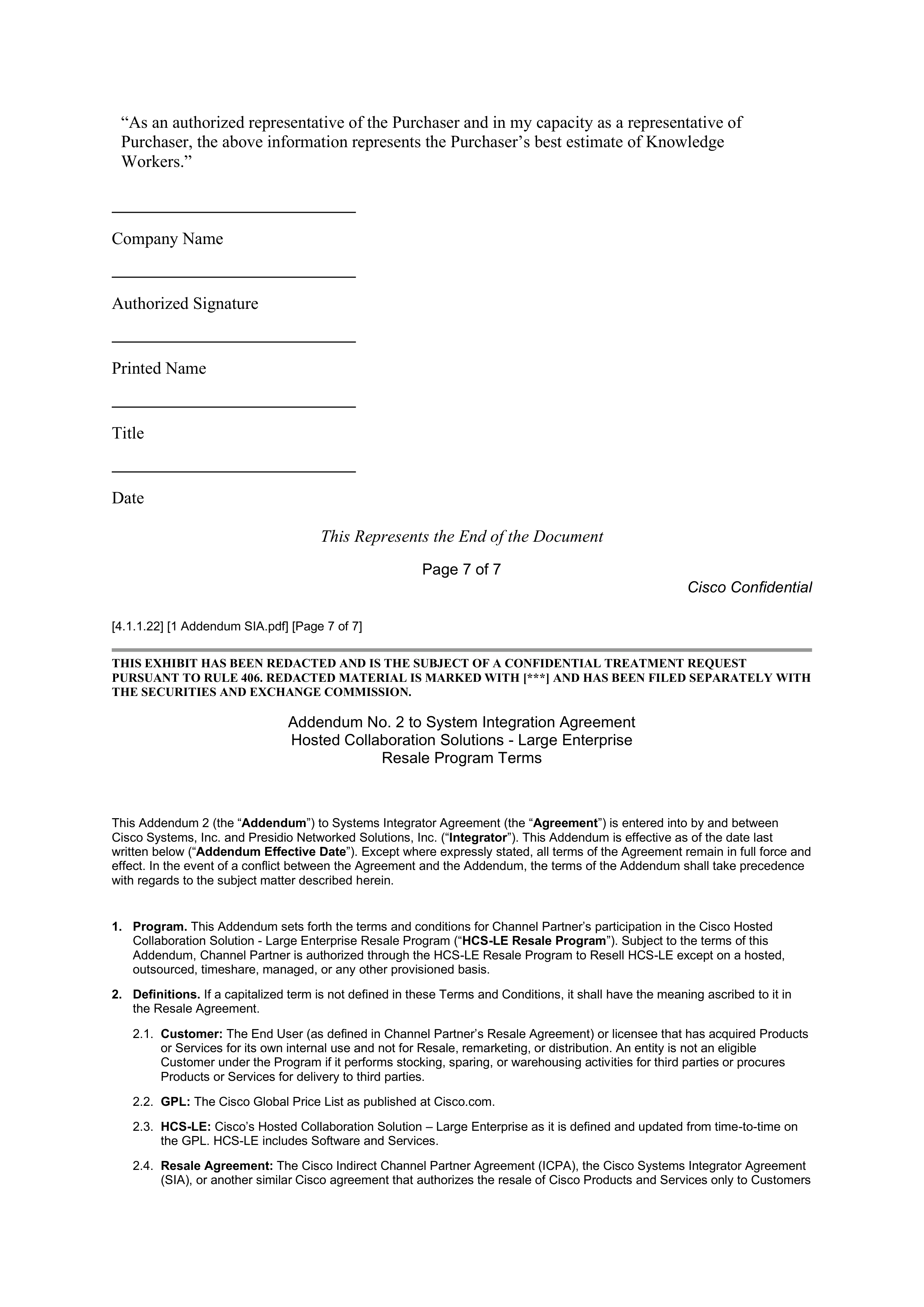 CISCO SYSTEMS INTEGRATOR AGREEMENT — page 140