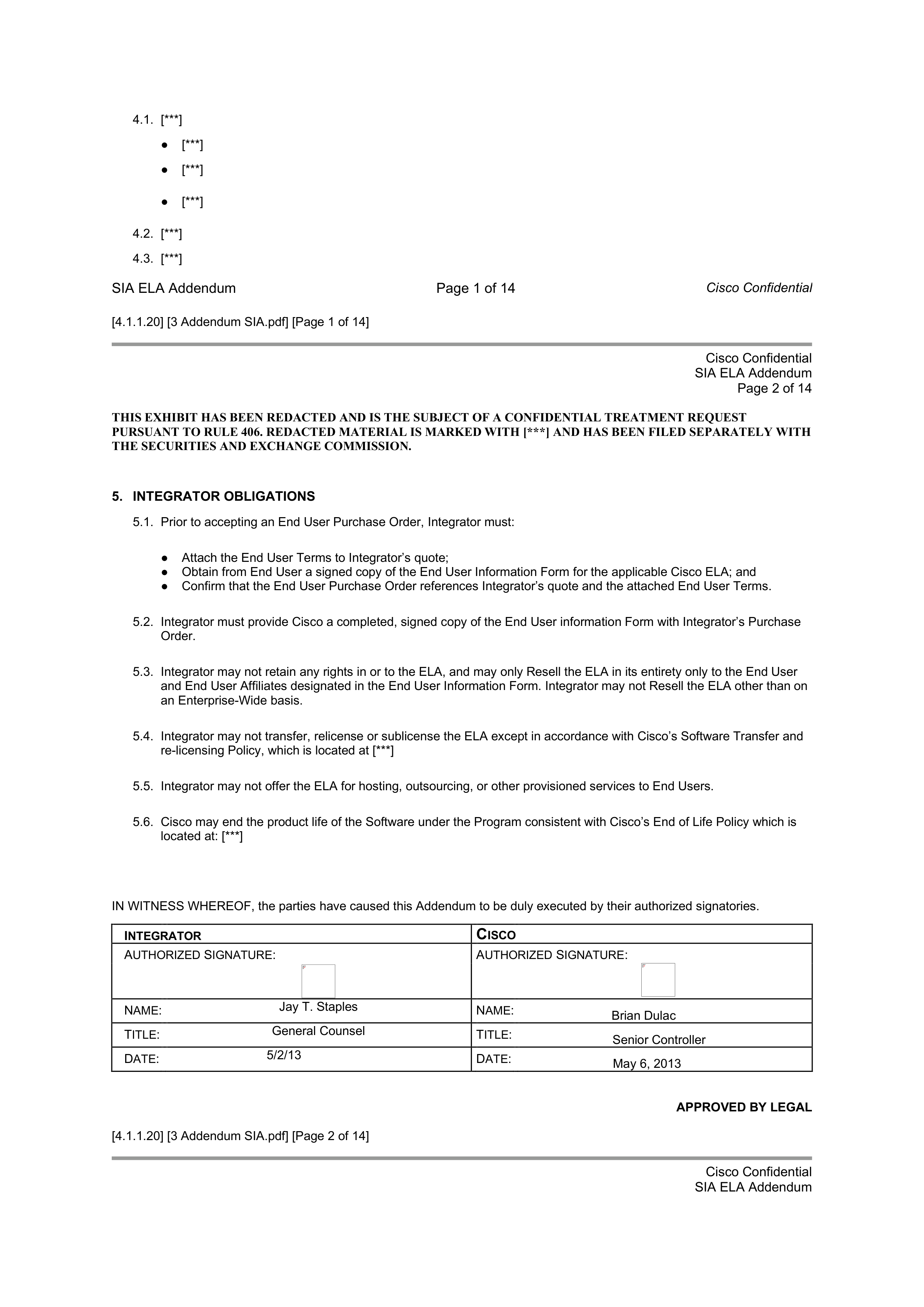 CISCO SYSTEMS INTEGRATOR AGREEMENT — page 143