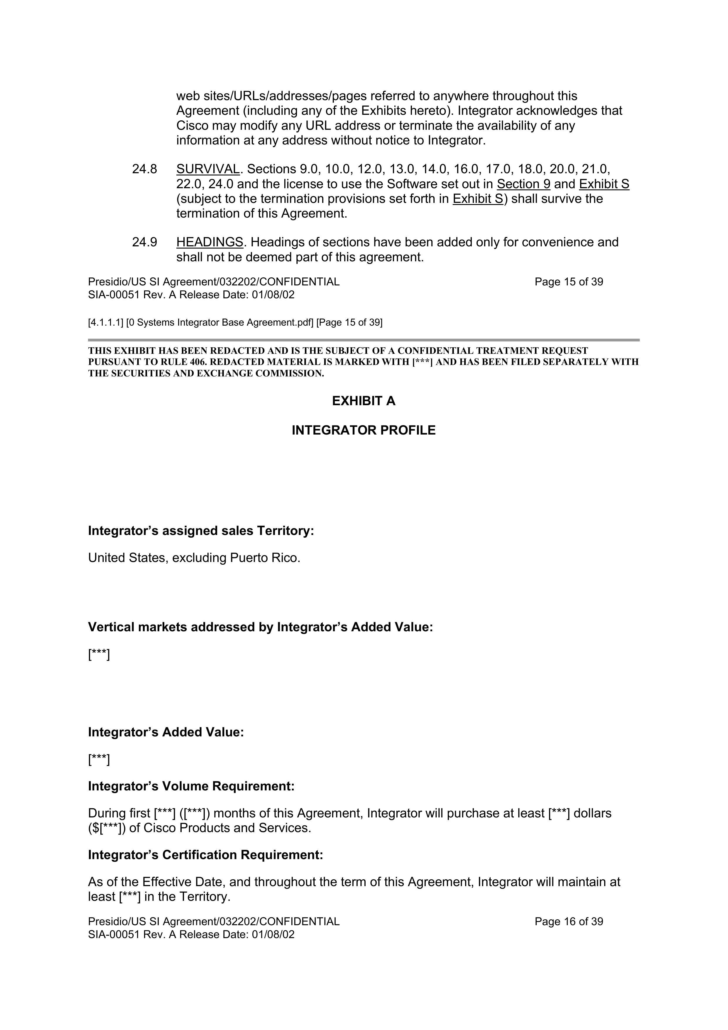 CISCO SYSTEMS INTEGRATOR AGREEMENT — page 17