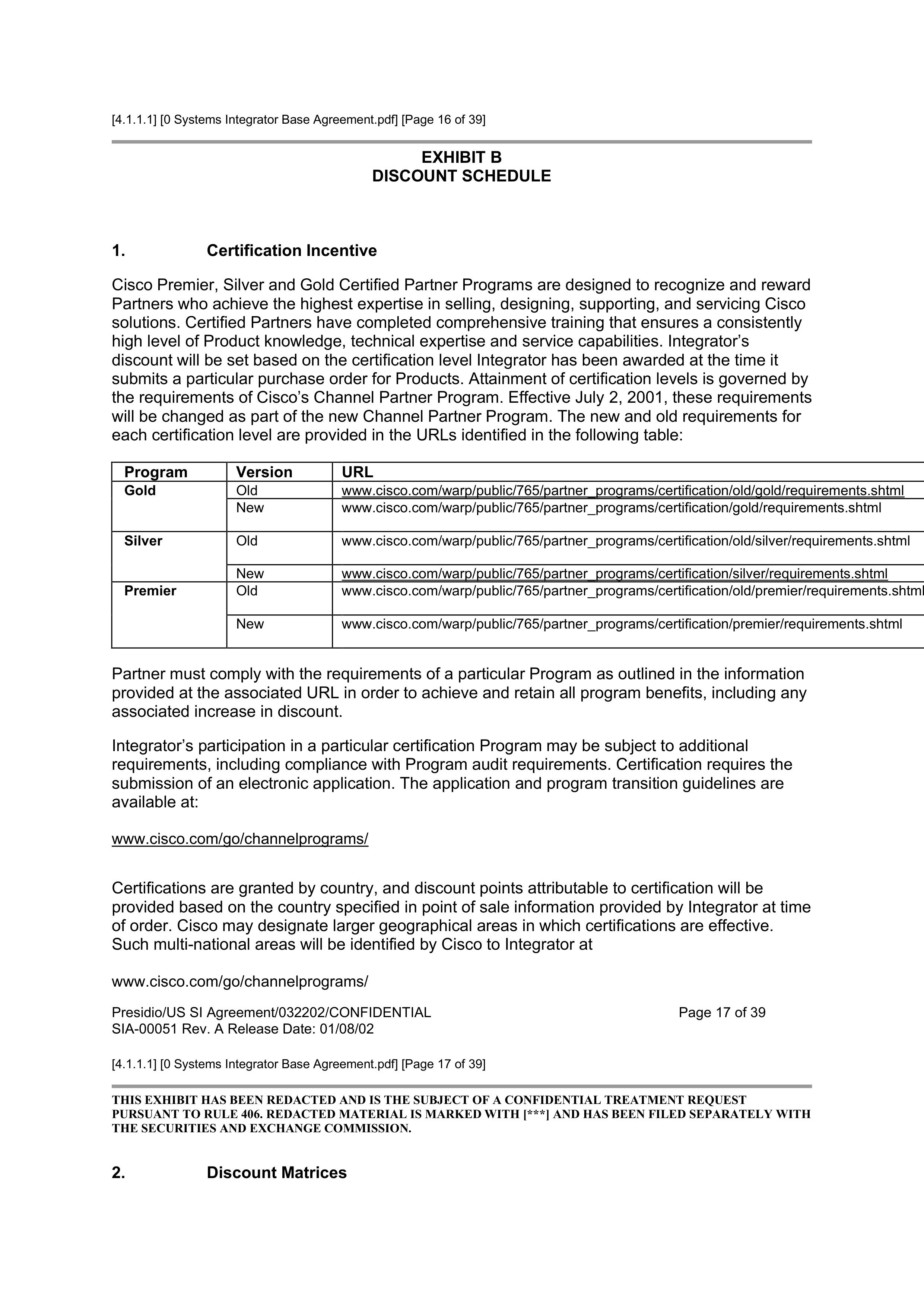CISCO SYSTEMS INTEGRATOR AGREEMENT — page 18