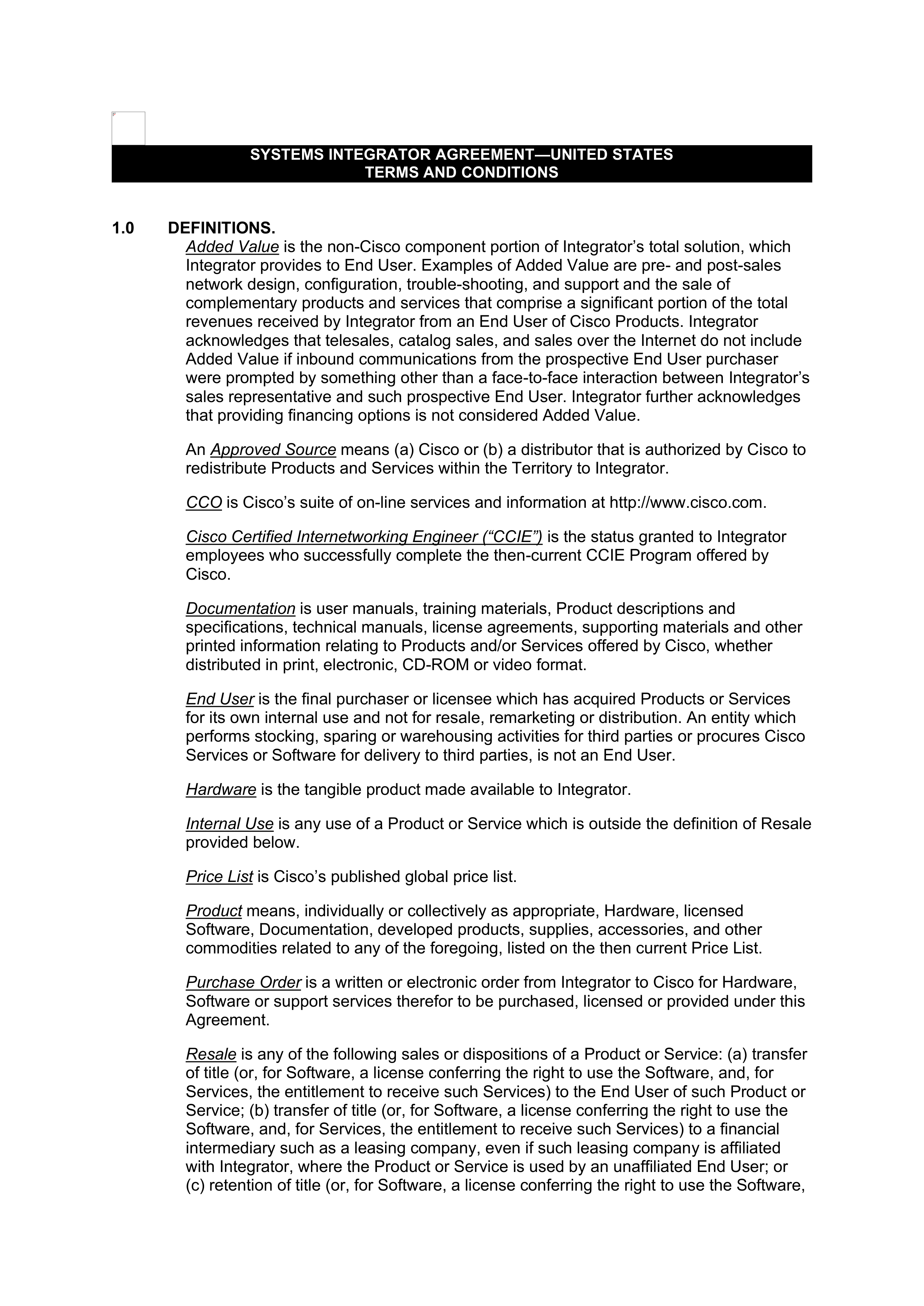 CISCO SYSTEMS INTEGRATOR AGREEMENT — page 2