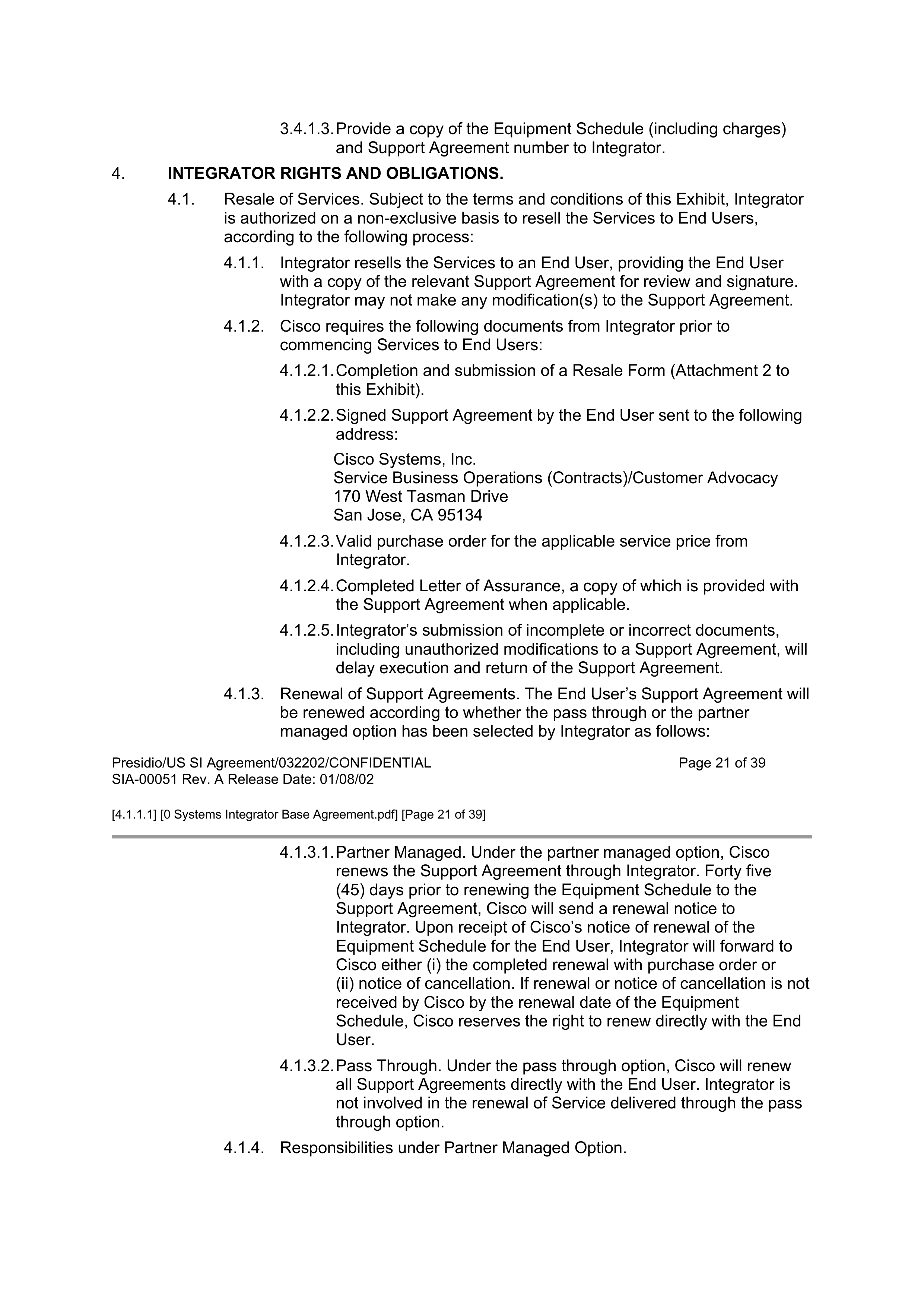 CISCO SYSTEMS INTEGRATOR AGREEMENT — page 22