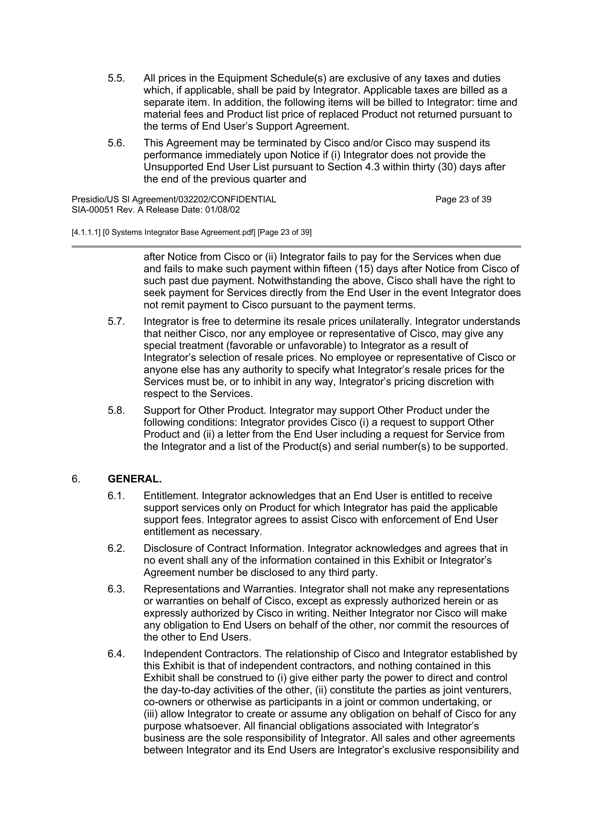 CISCO SYSTEMS INTEGRATOR AGREEMENT — page 25