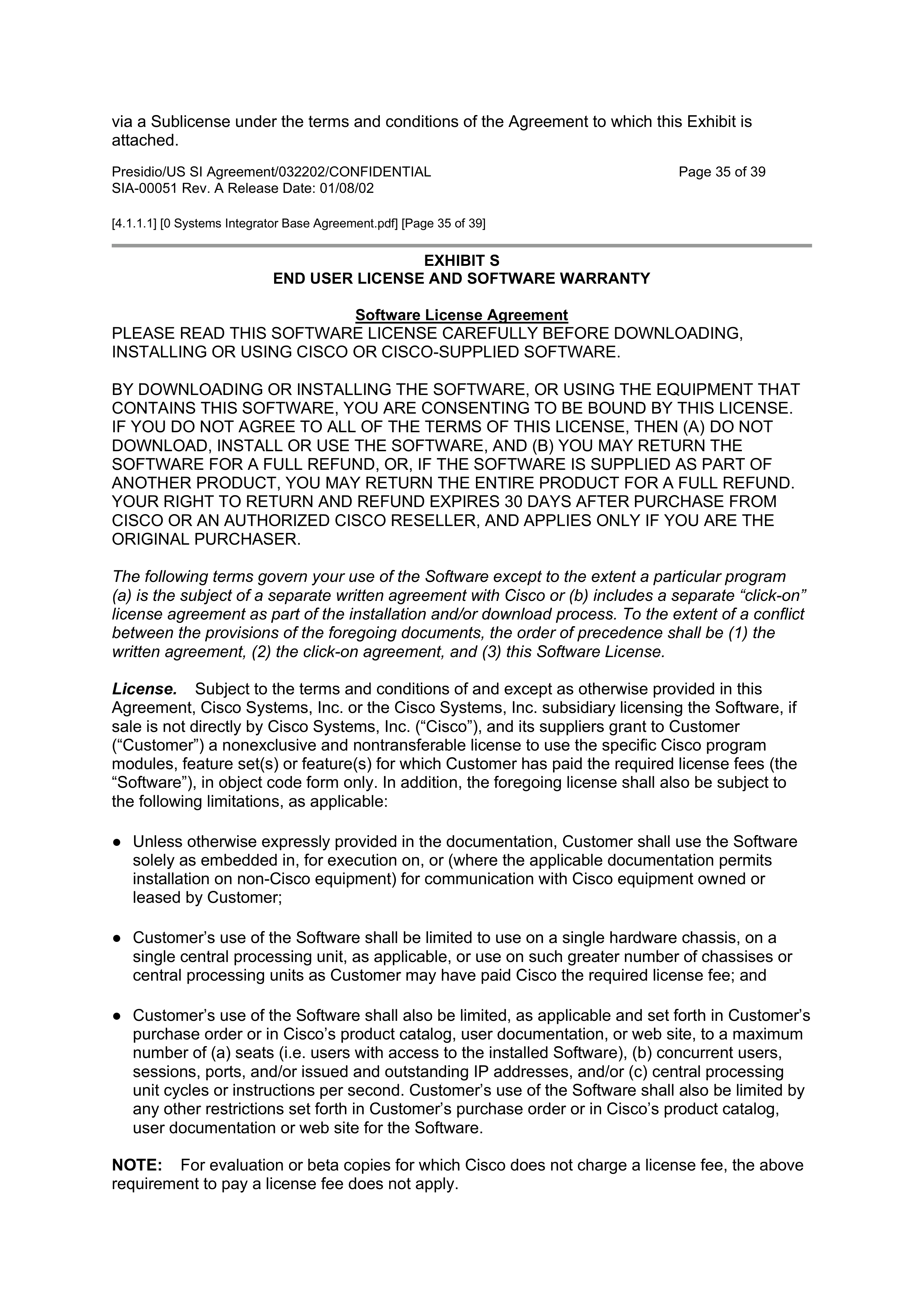 CISCO SYSTEMS INTEGRATOR AGREEMENT — page 36