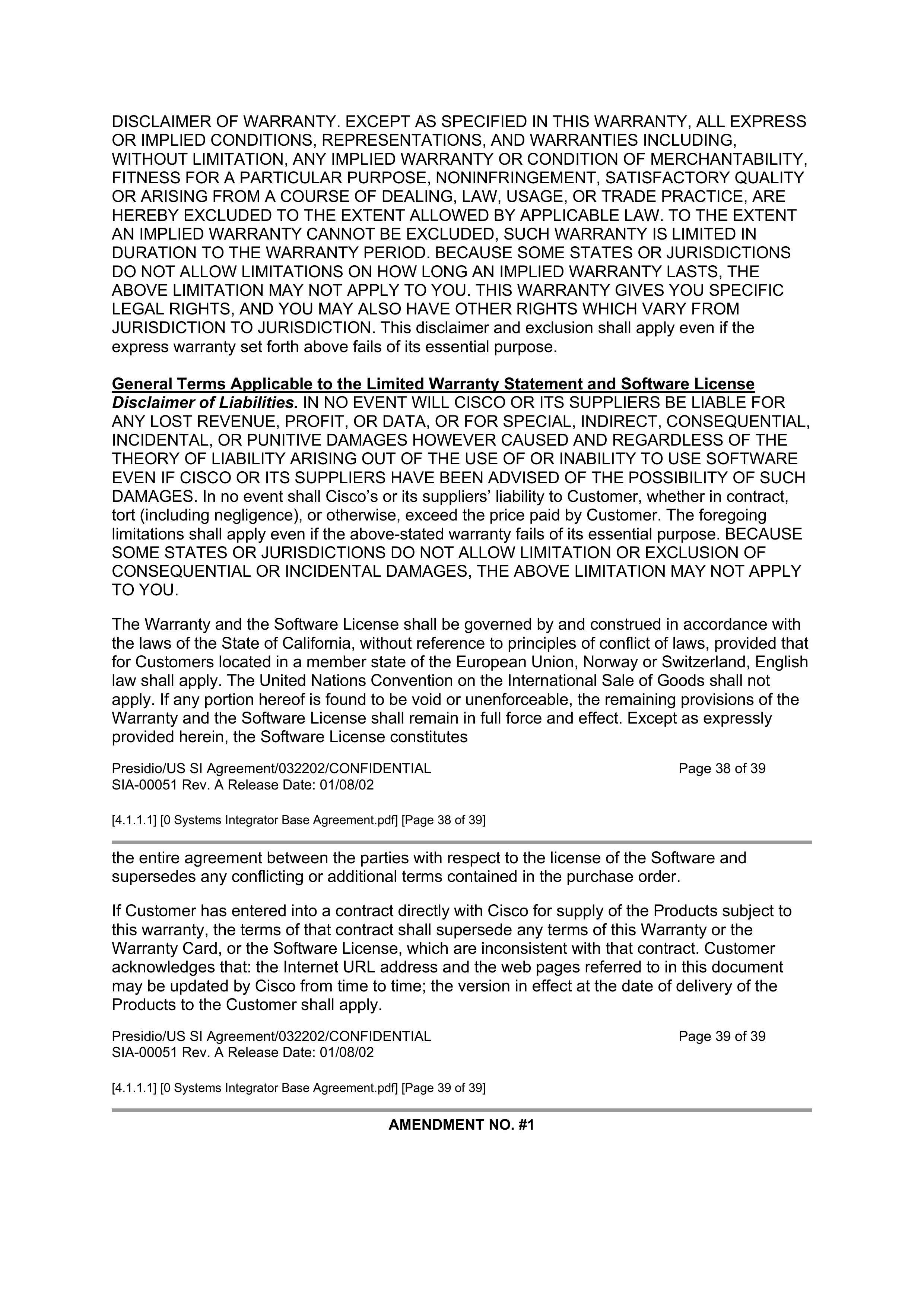 CISCO SYSTEMS INTEGRATOR AGREEMENT — page 39