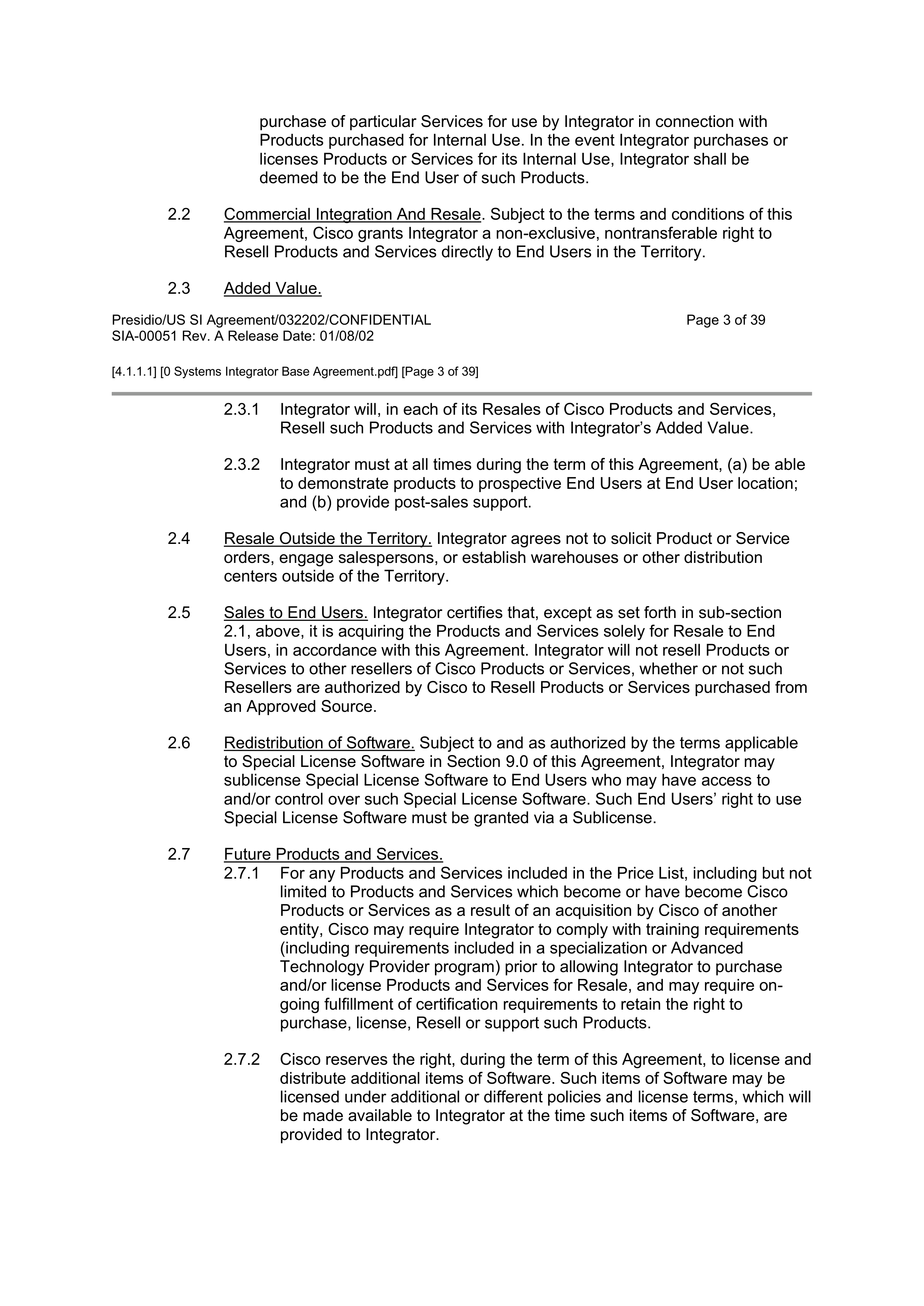 CISCO SYSTEMS INTEGRATOR AGREEMENT — page 4